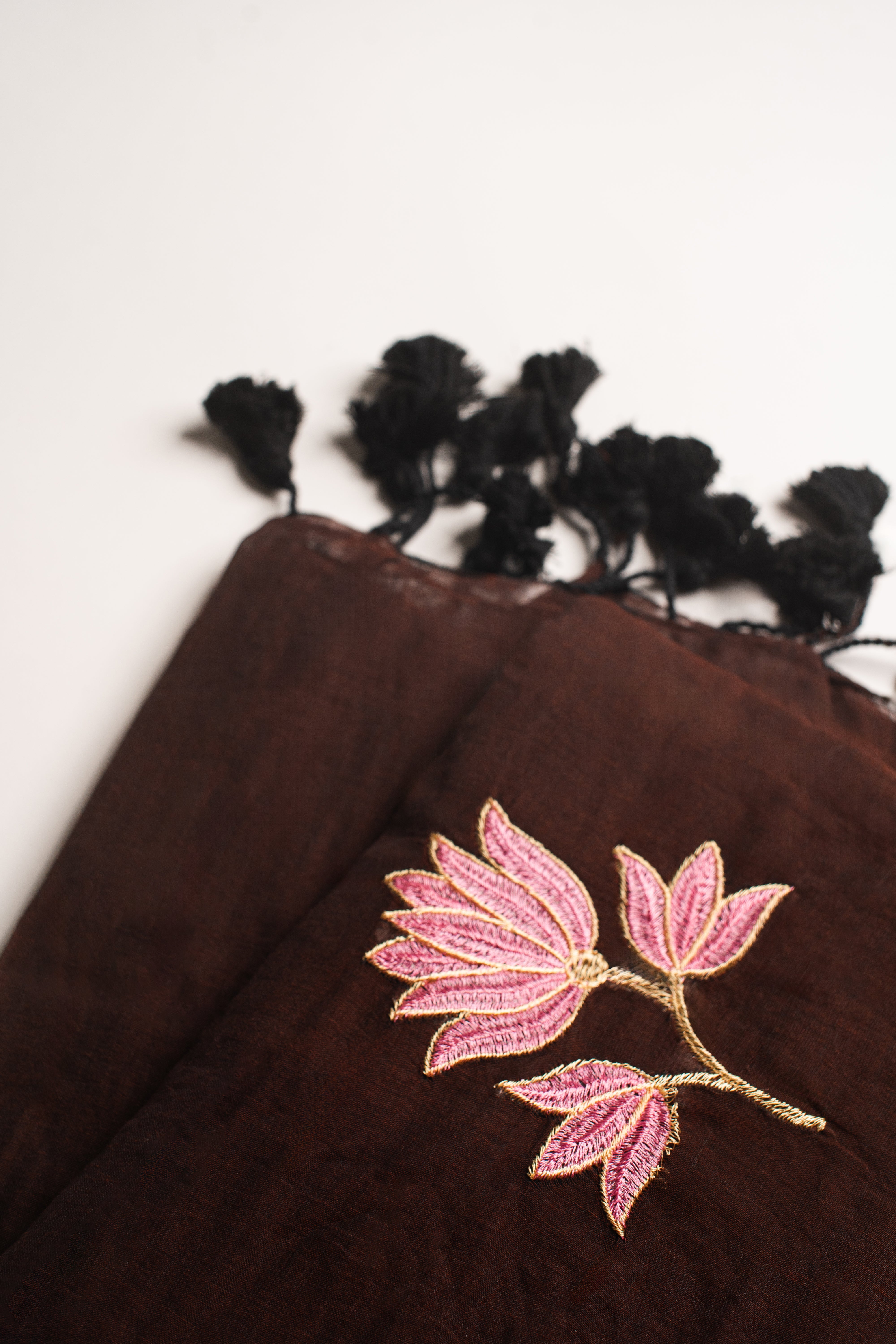 Rustic Brown Mulmul Saree