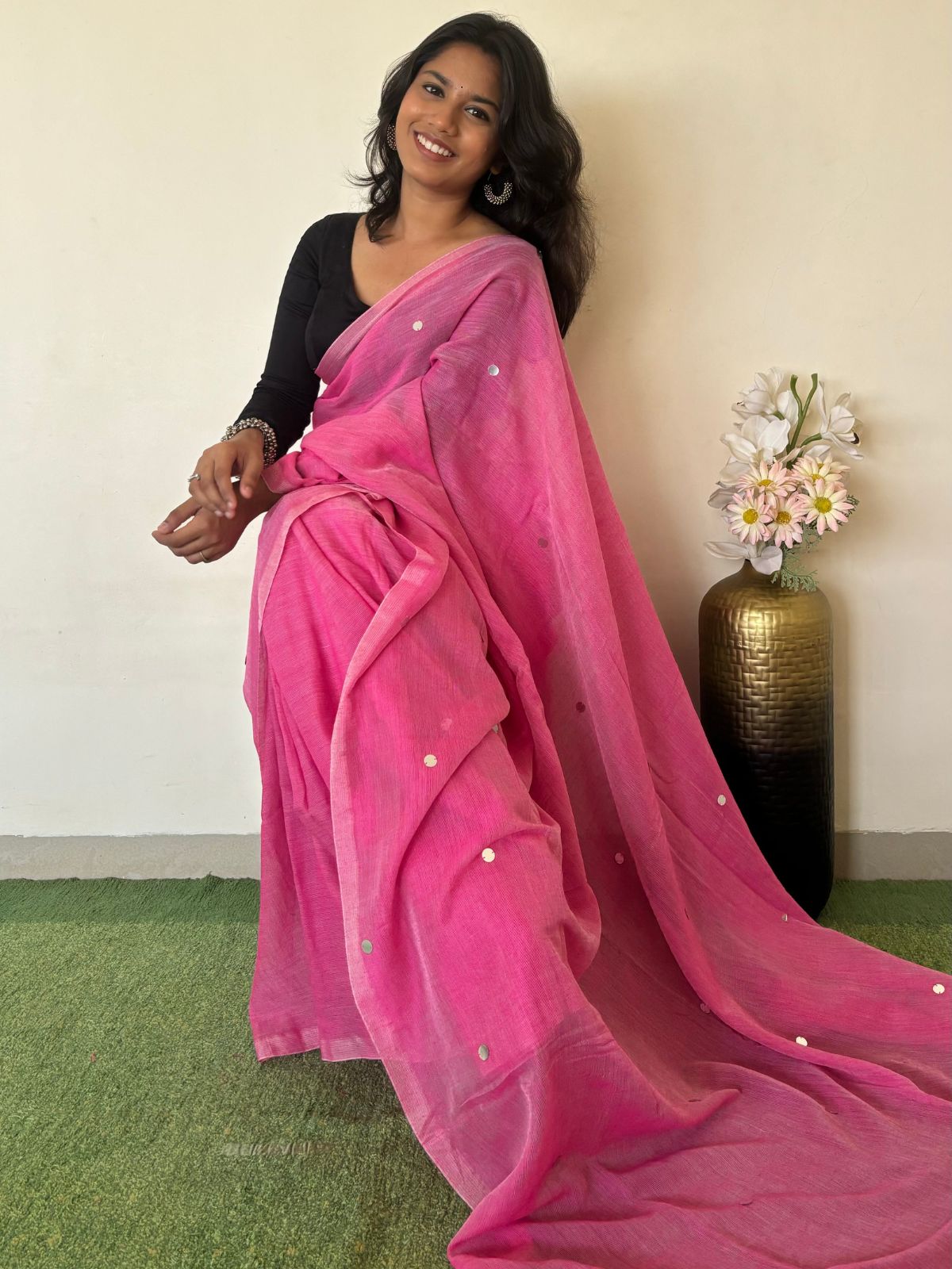 Pink Khadi Cotton Saree
