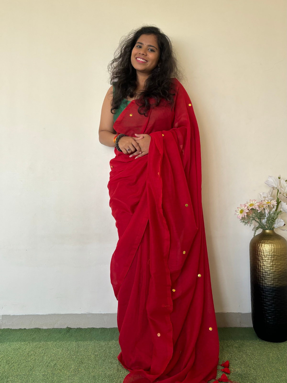 Cherry Khadi Cotton Saree