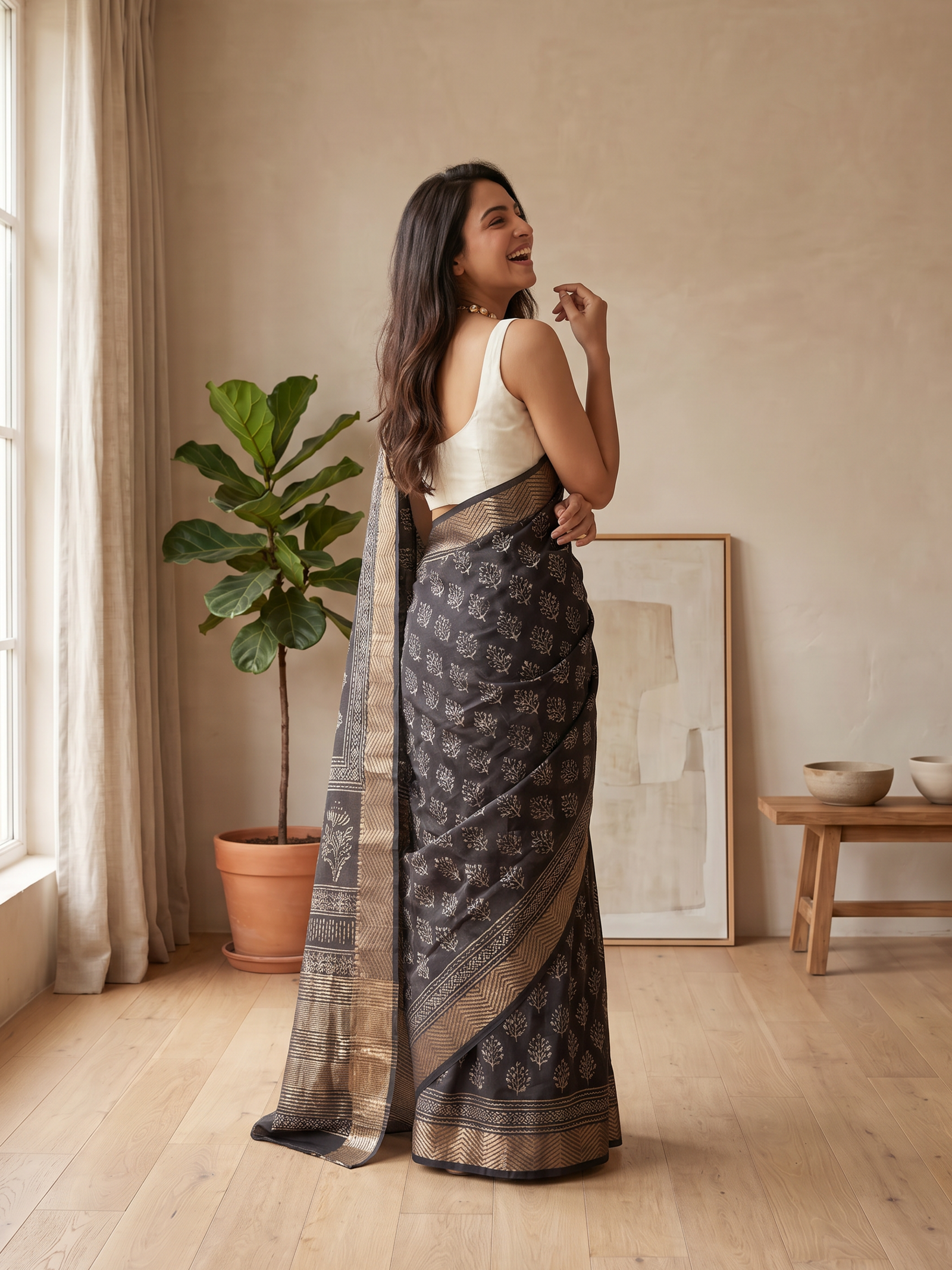 Ebony Maheshwari Cotton SiIk Saree