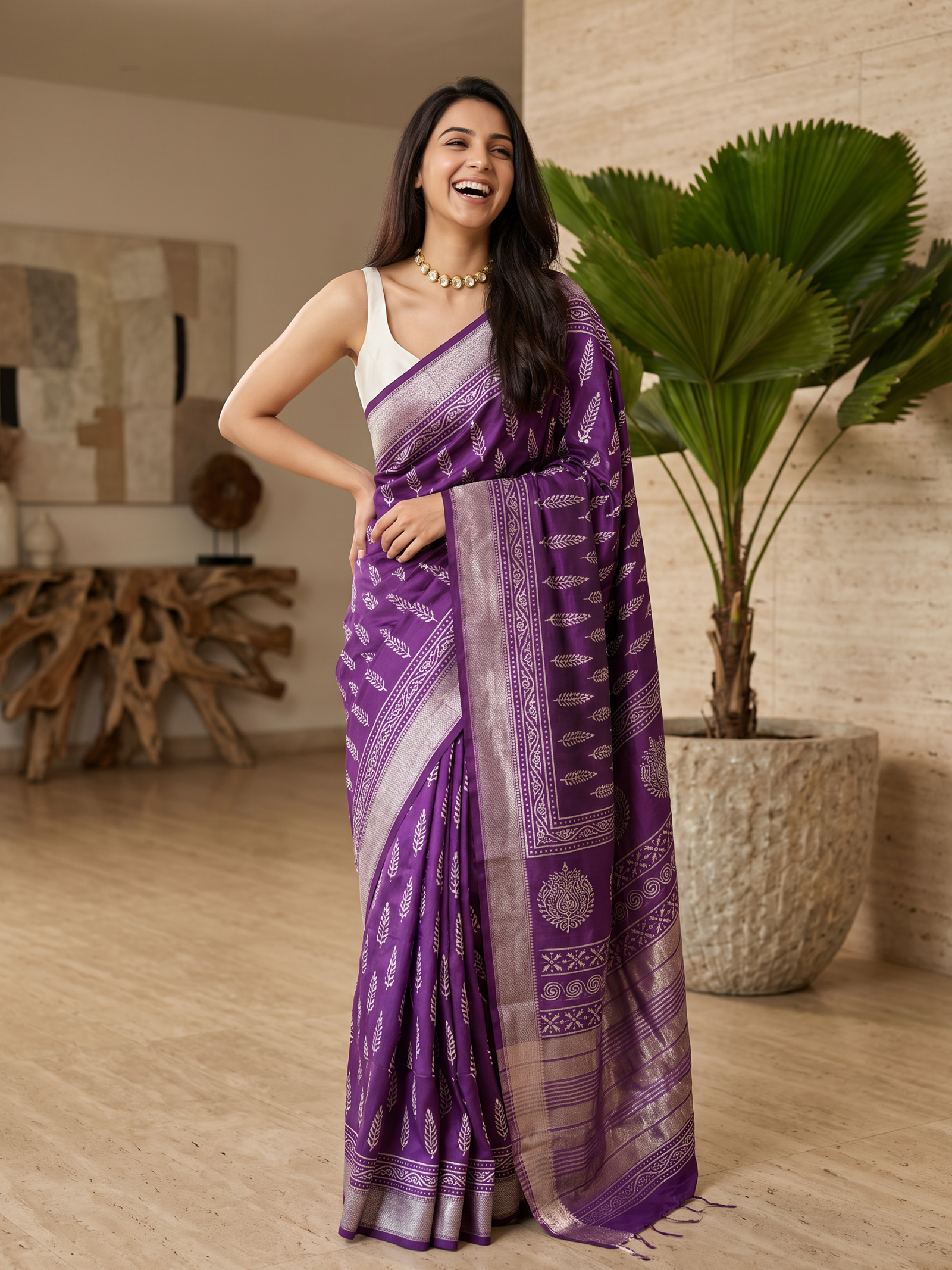 Royal Orchid Maheshwari Cotton Silk Saree