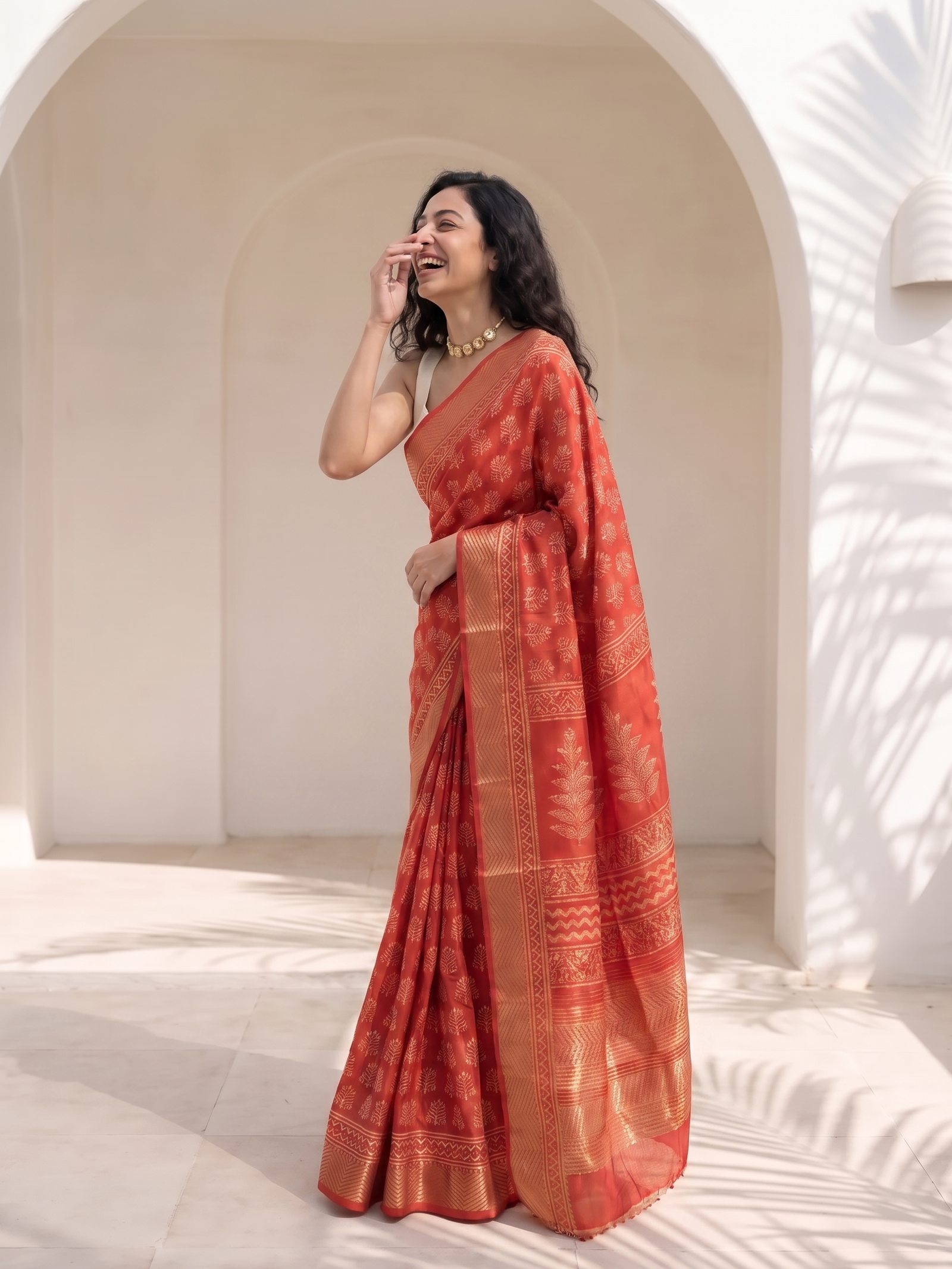 Red Queen Maheshwari Cotton Silk Saree