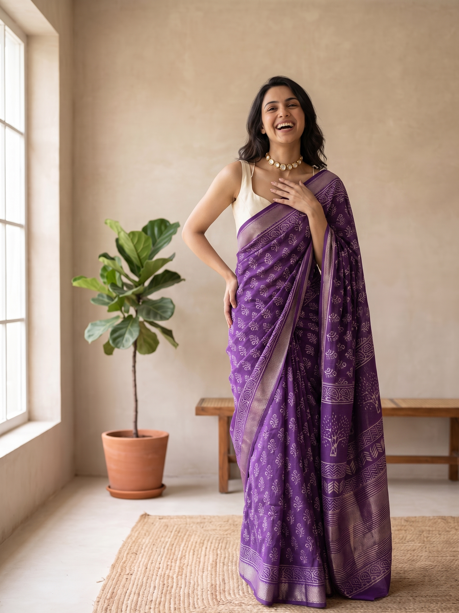 Purple Queen Maheshwari Cotton Silk Saree