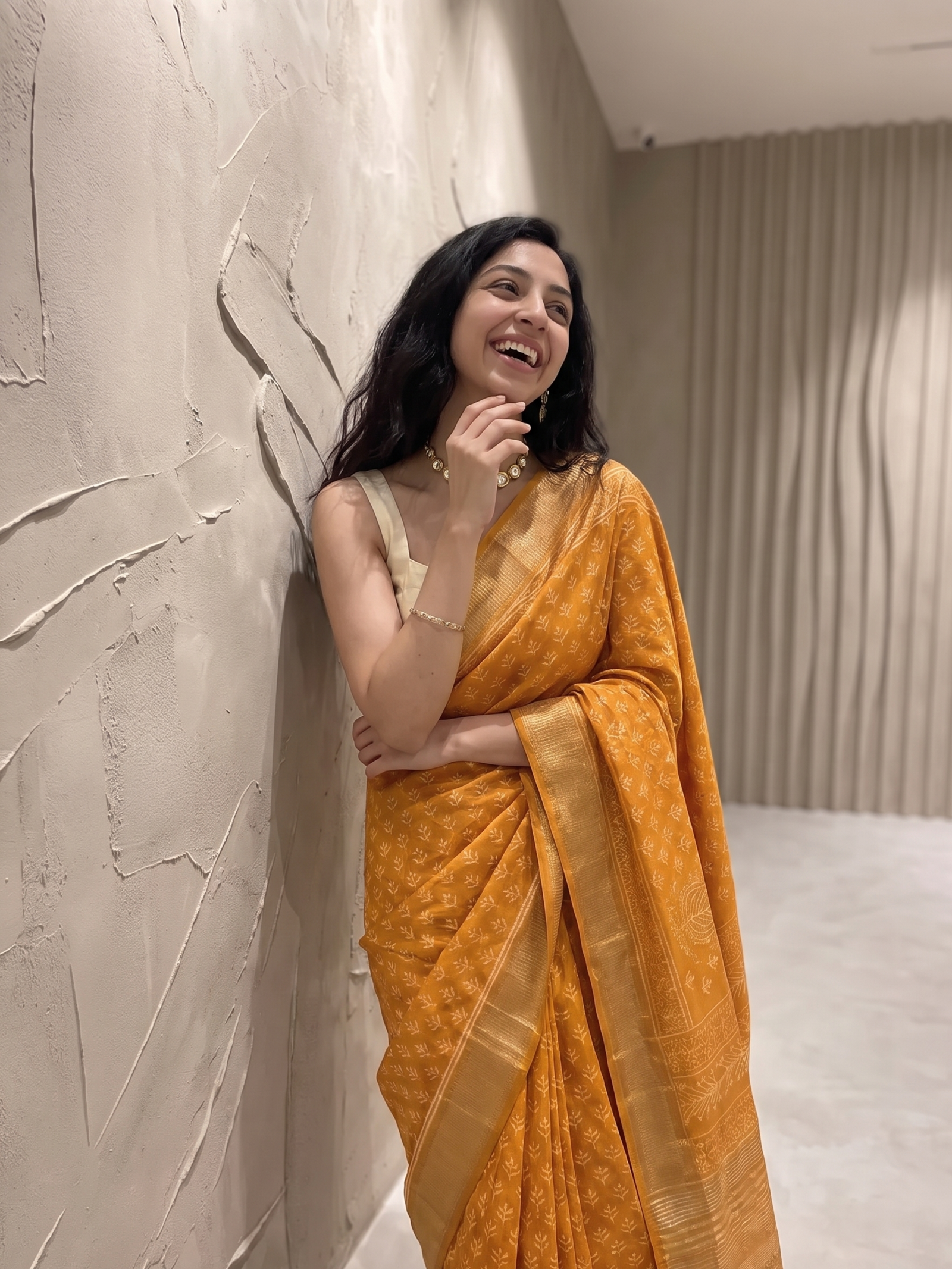 Peeli Maheshwari Cotton Silk Saree