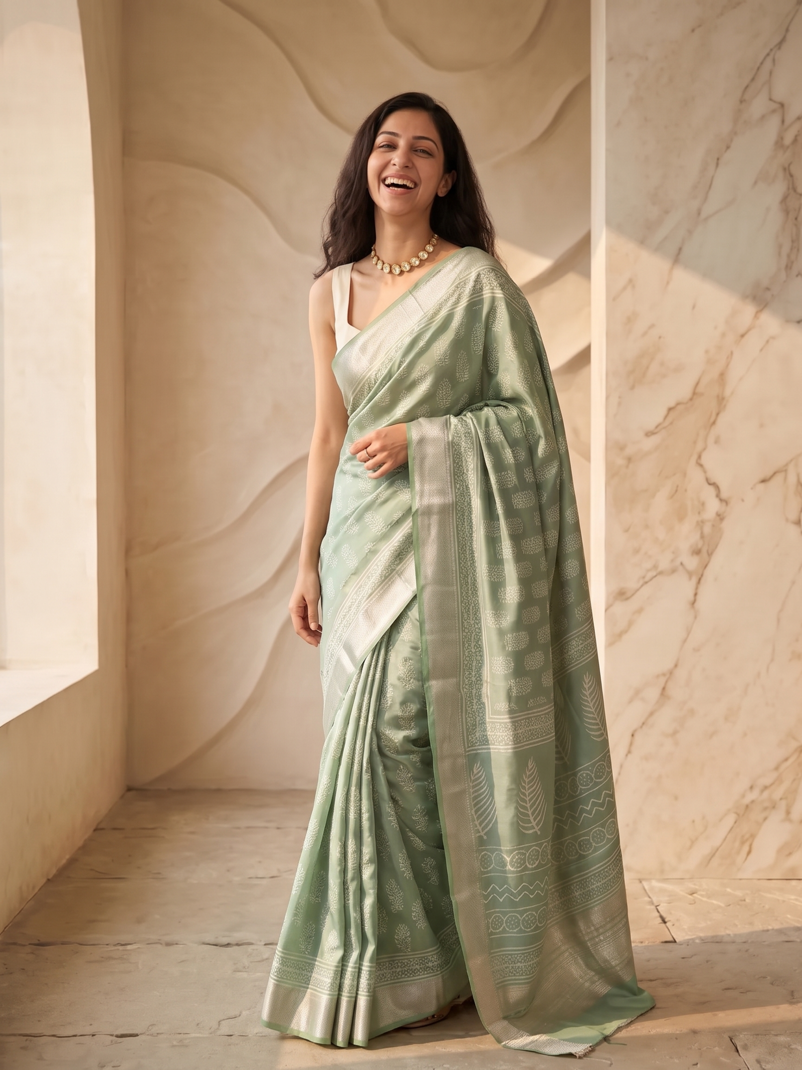 Pista Maheshwari Cotton Silk Saree