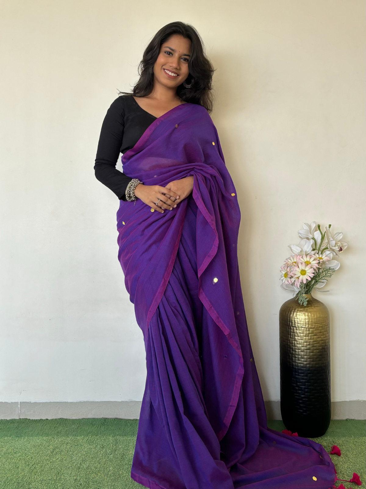 Eggplant Khadi Cotton Saree