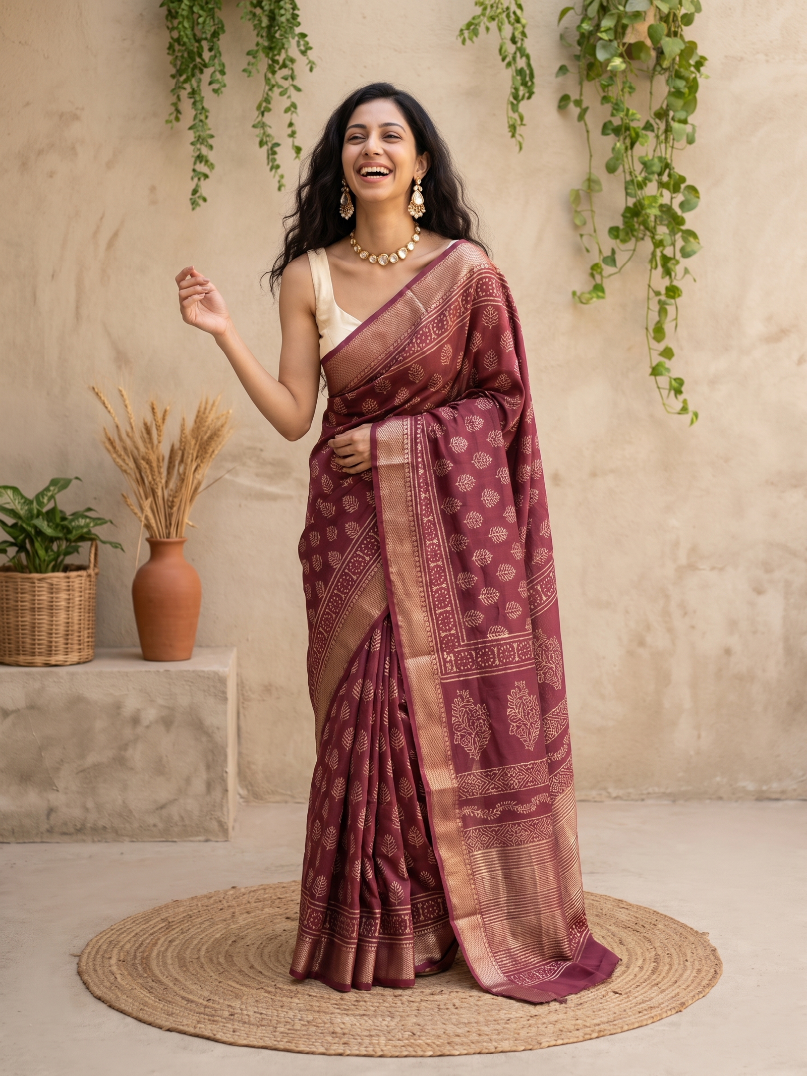 Rosewood Maheshwari Cotton Silk Saree