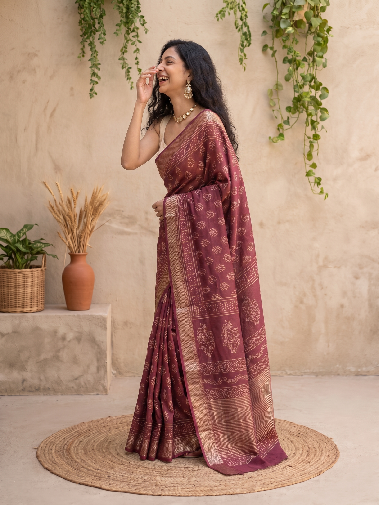 Rosewood Maheshwari Cotton Silk Saree