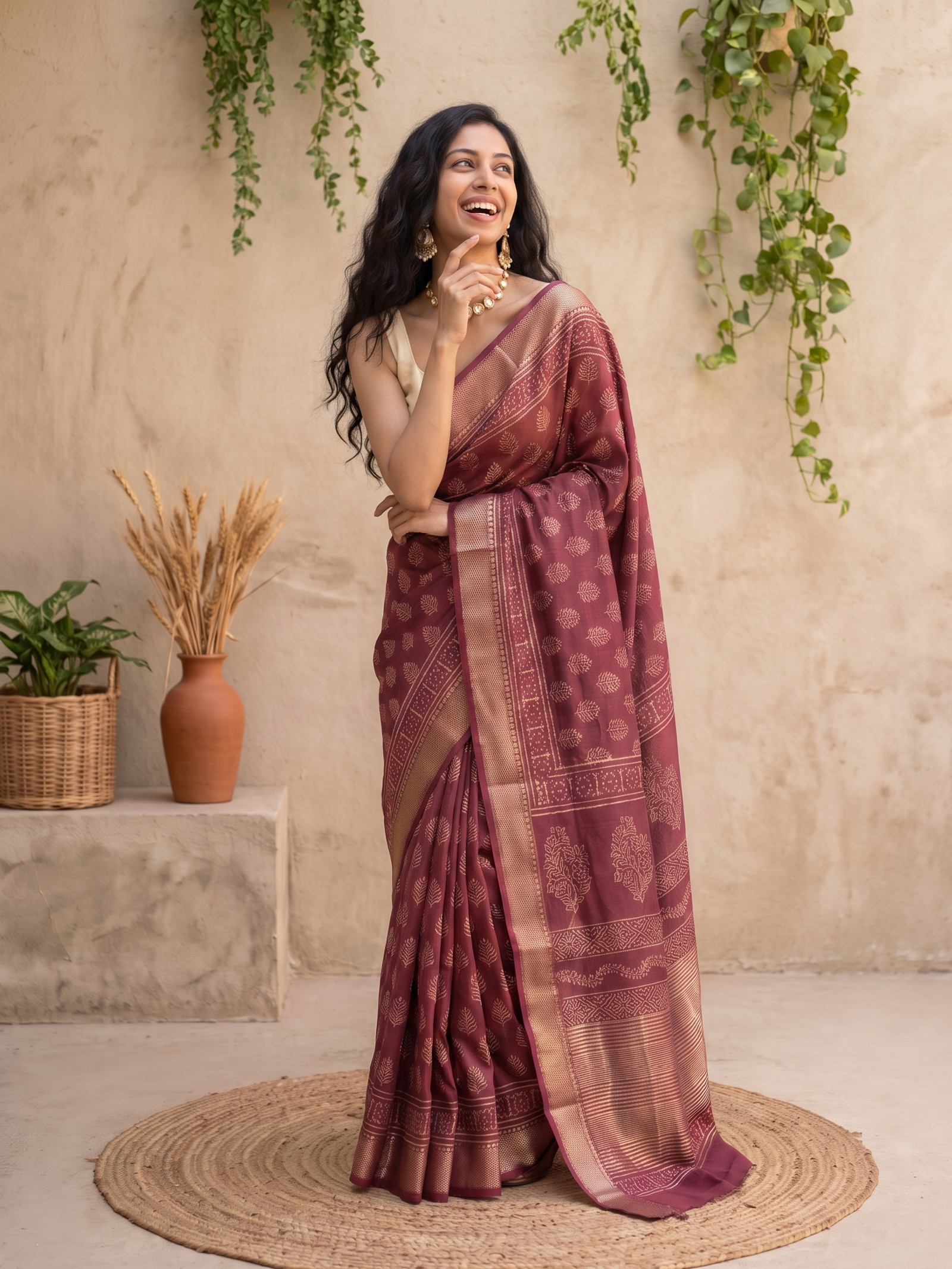 Rosewood Maheshwari Cotton Silk Saree