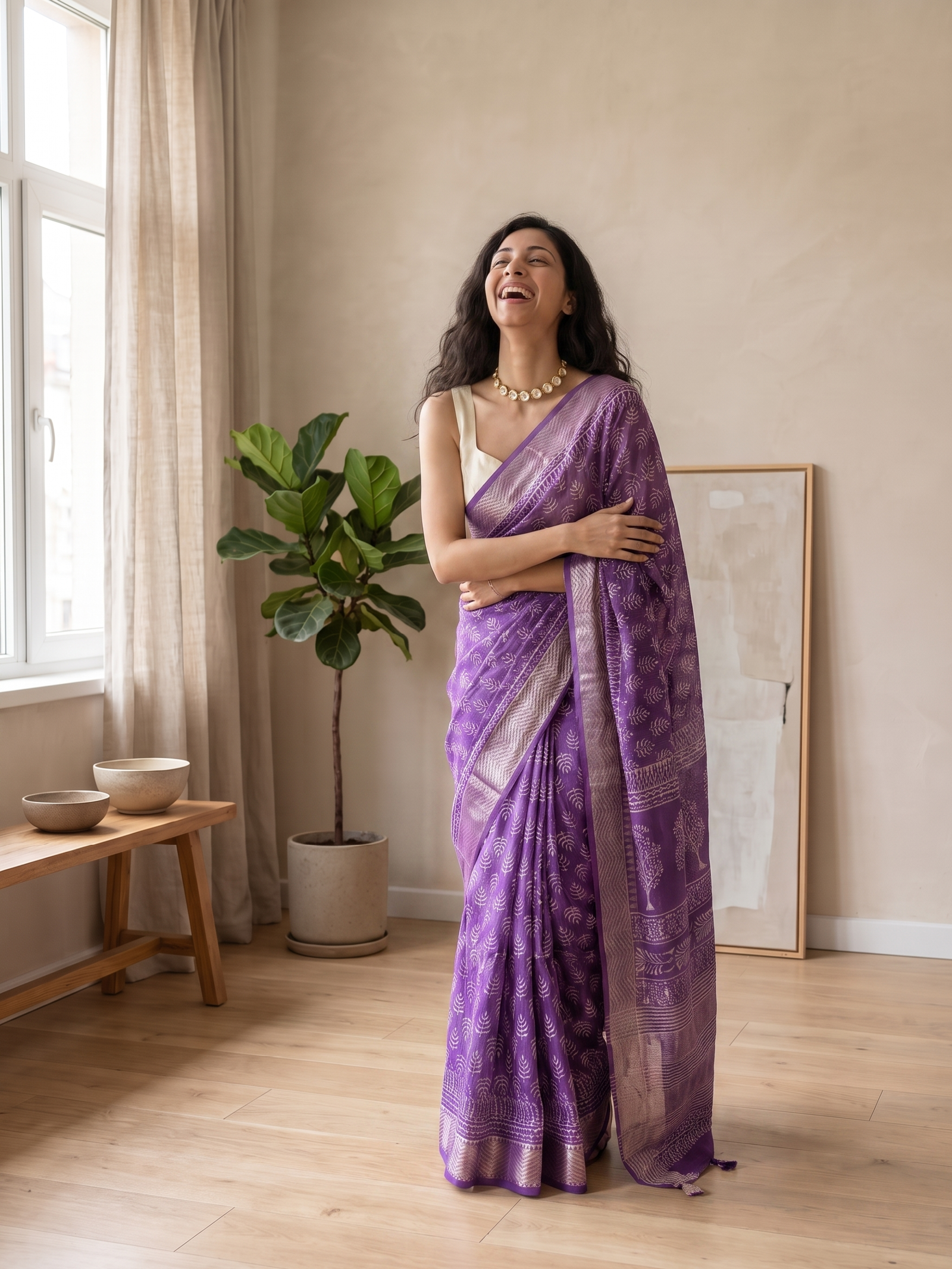 Deep Purple Maheshwari Cotton Silk Saree