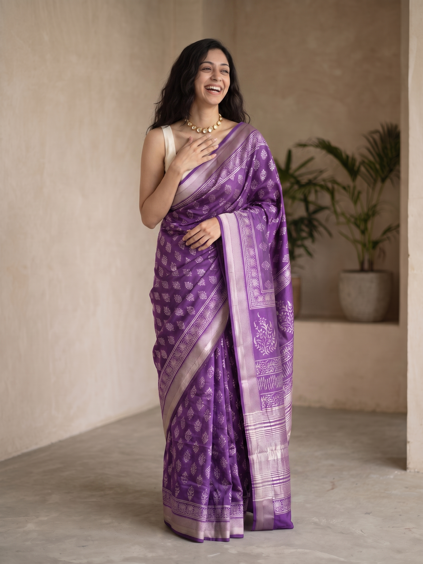 Dusty Purple Maheshwari Cotton Silk Saree