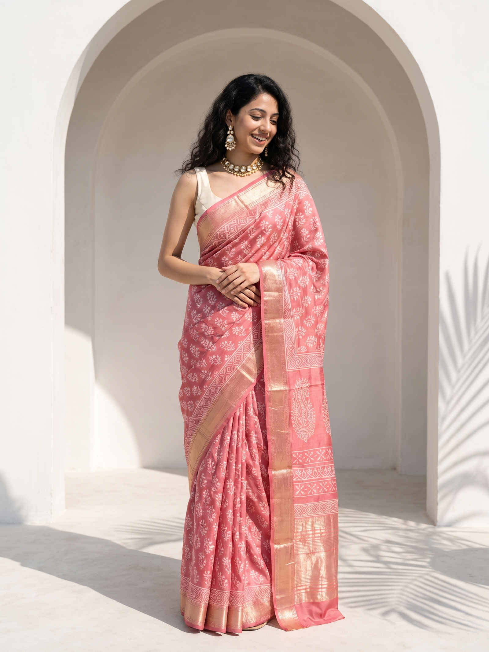 Soft Blush Maheshwari Cotton Silk Saree