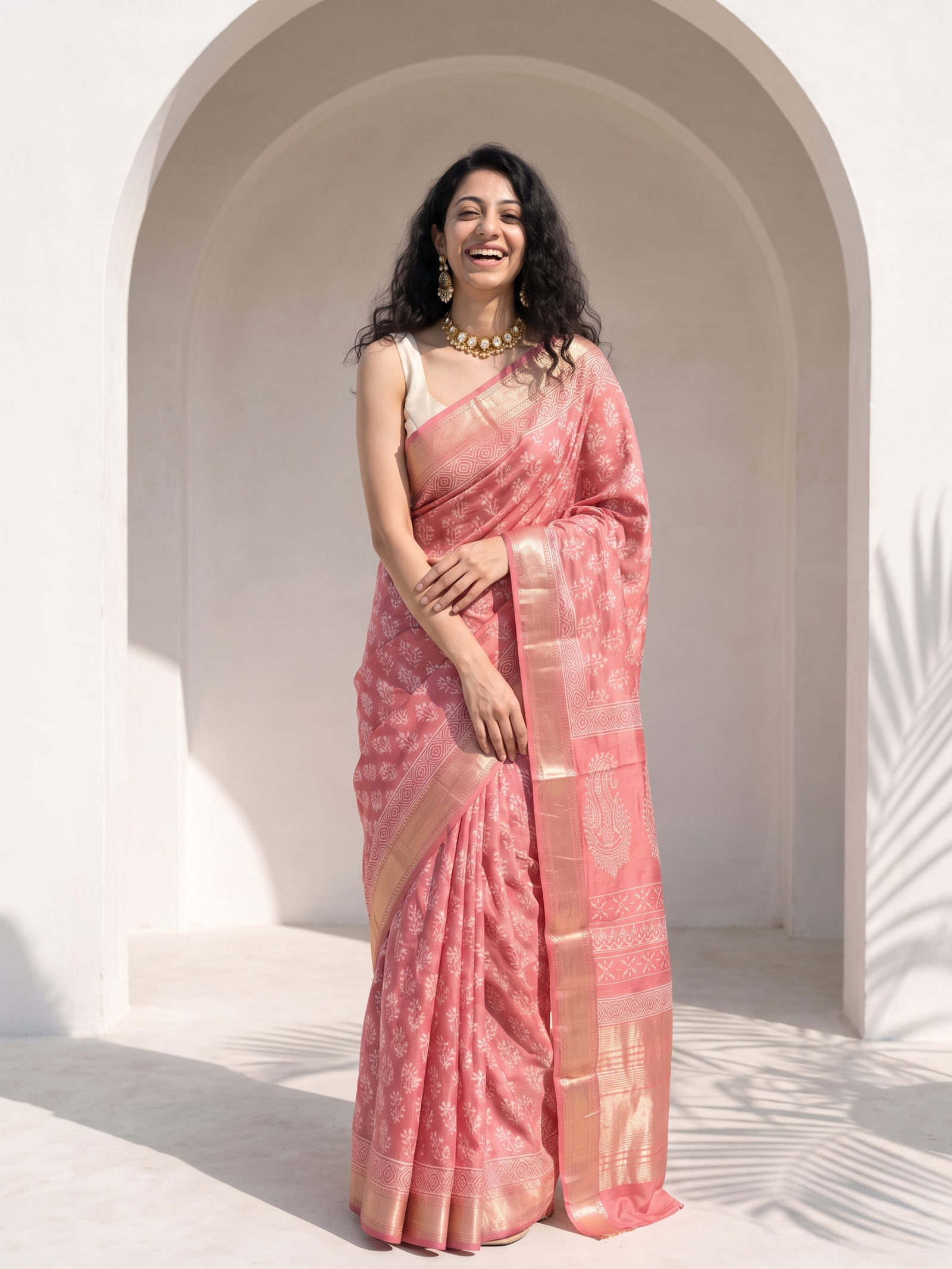 Soft Blush Maheshwari Cotton Silk Saree