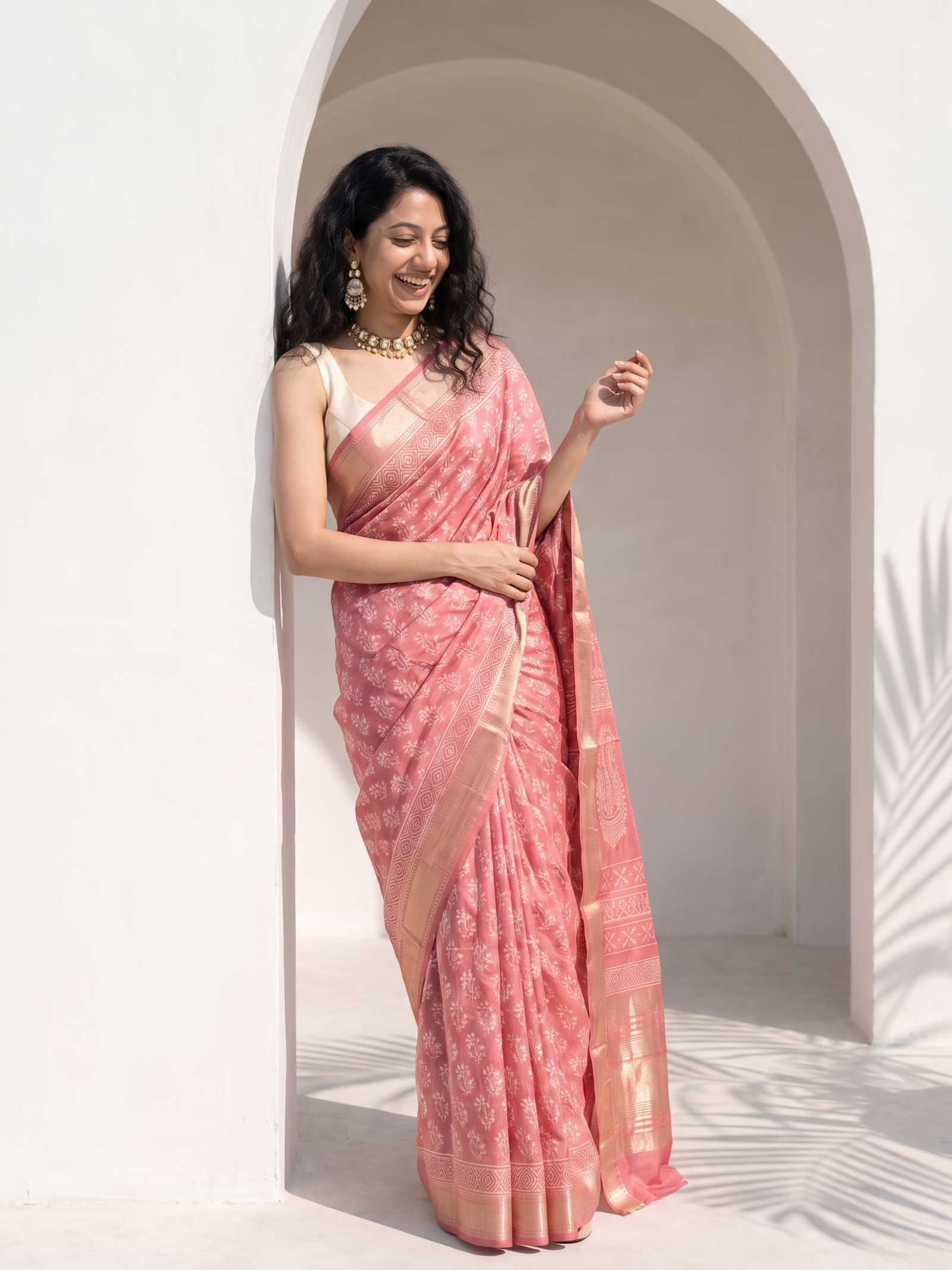 Soft Blush Maheshwari Cotton Silk Saree