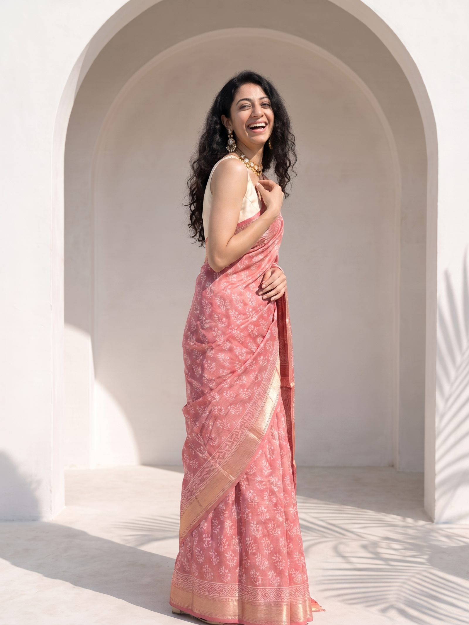 Soft Blush Maheshwari Cotton Silk Saree