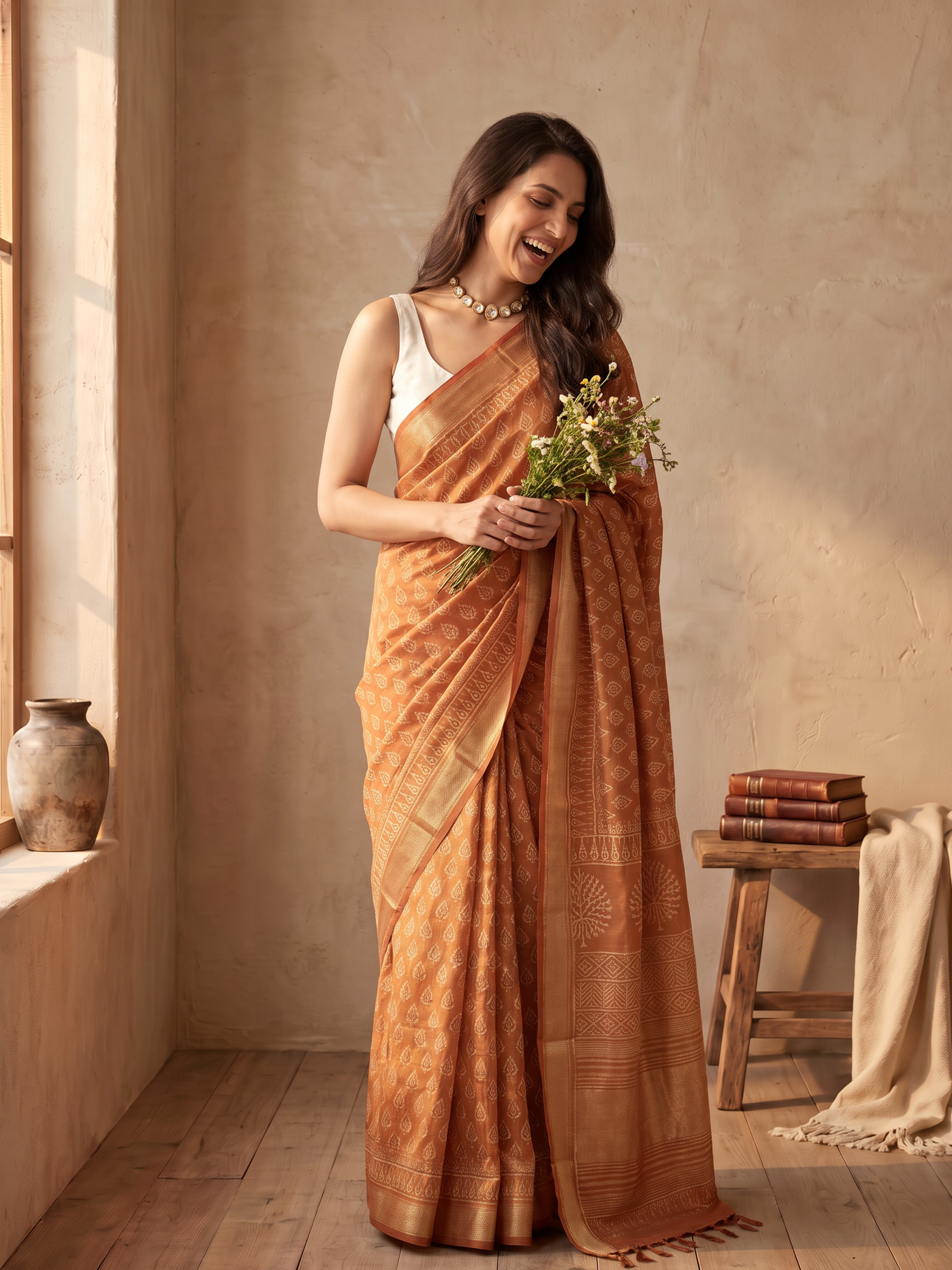 Desert Bloom Maheshwari Cotton Silk Saree
