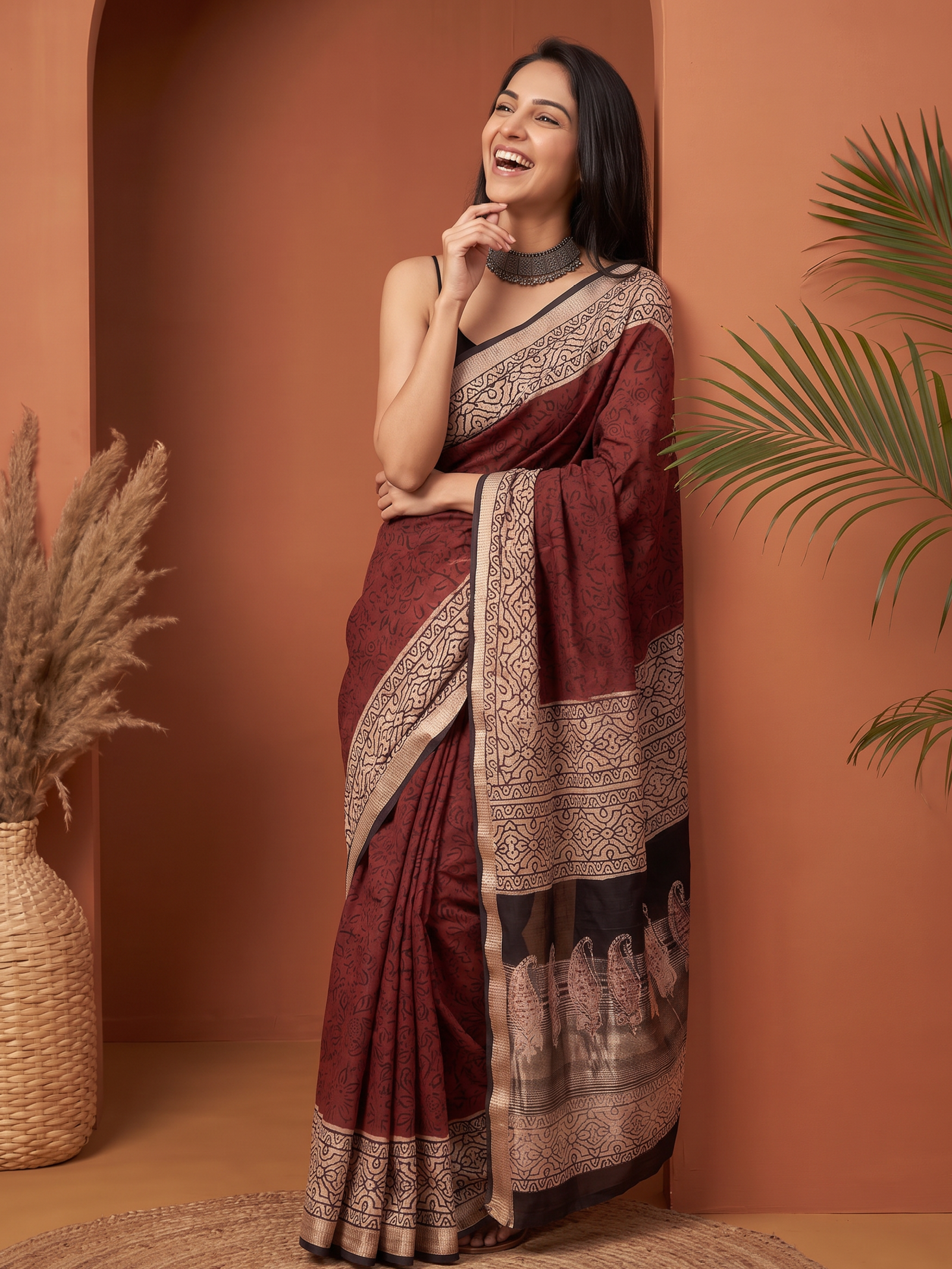 Crimson Charm Maheshwari Cotton Silk Saree