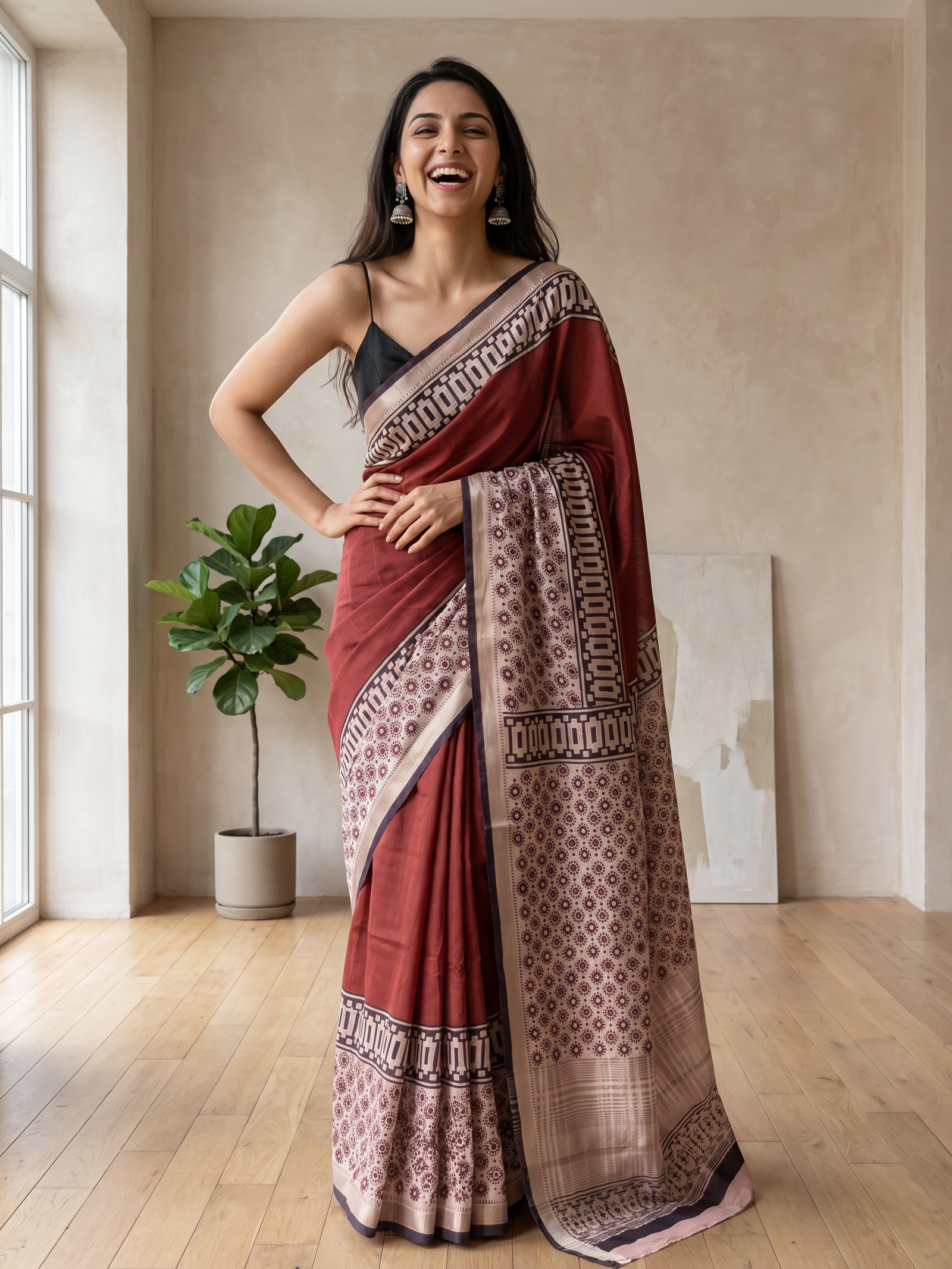 Ruby Essence Maheshwari Cotton Silk Saree