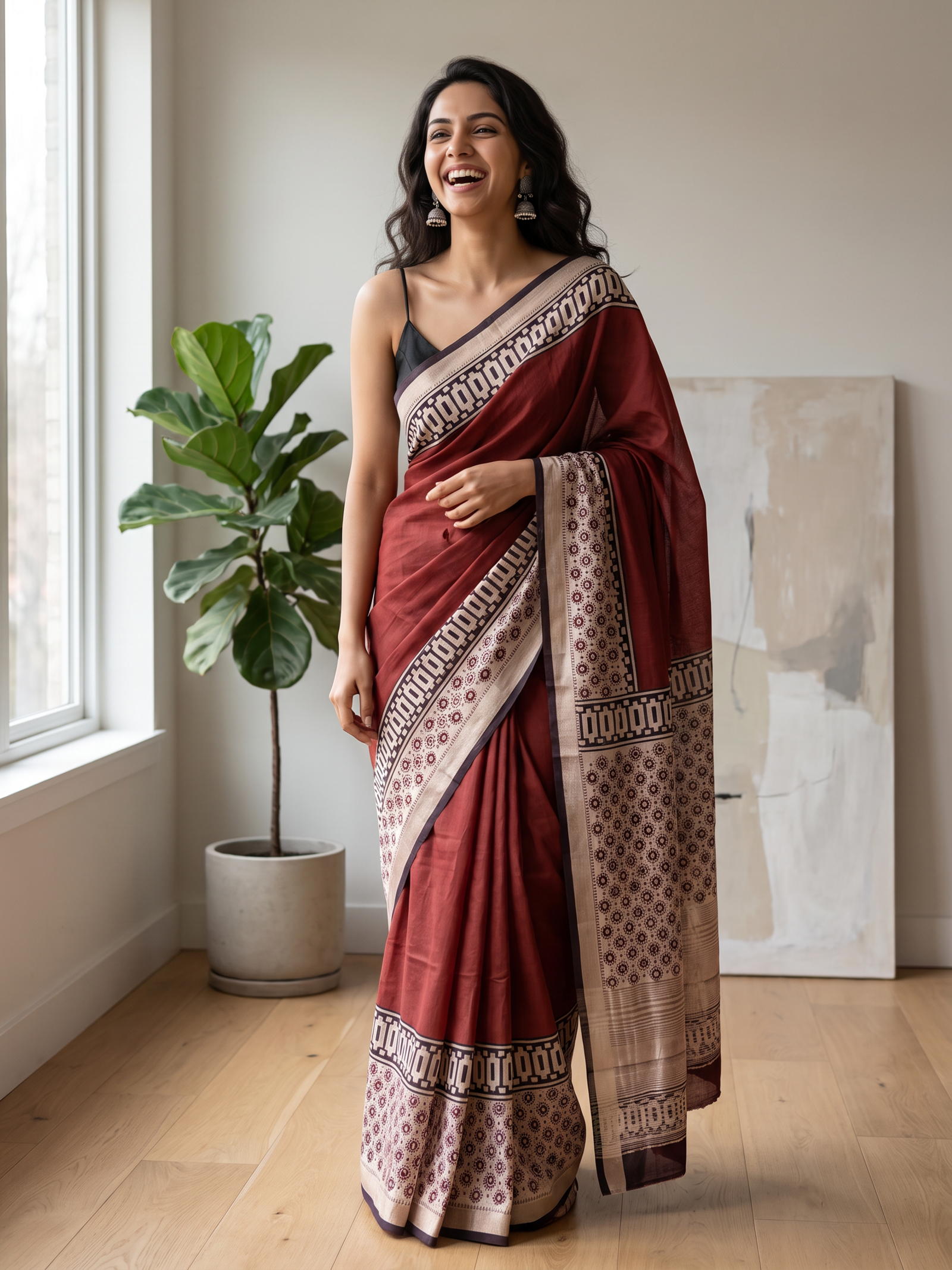 Ruby Essence Maheshwari Cotton Silk Saree