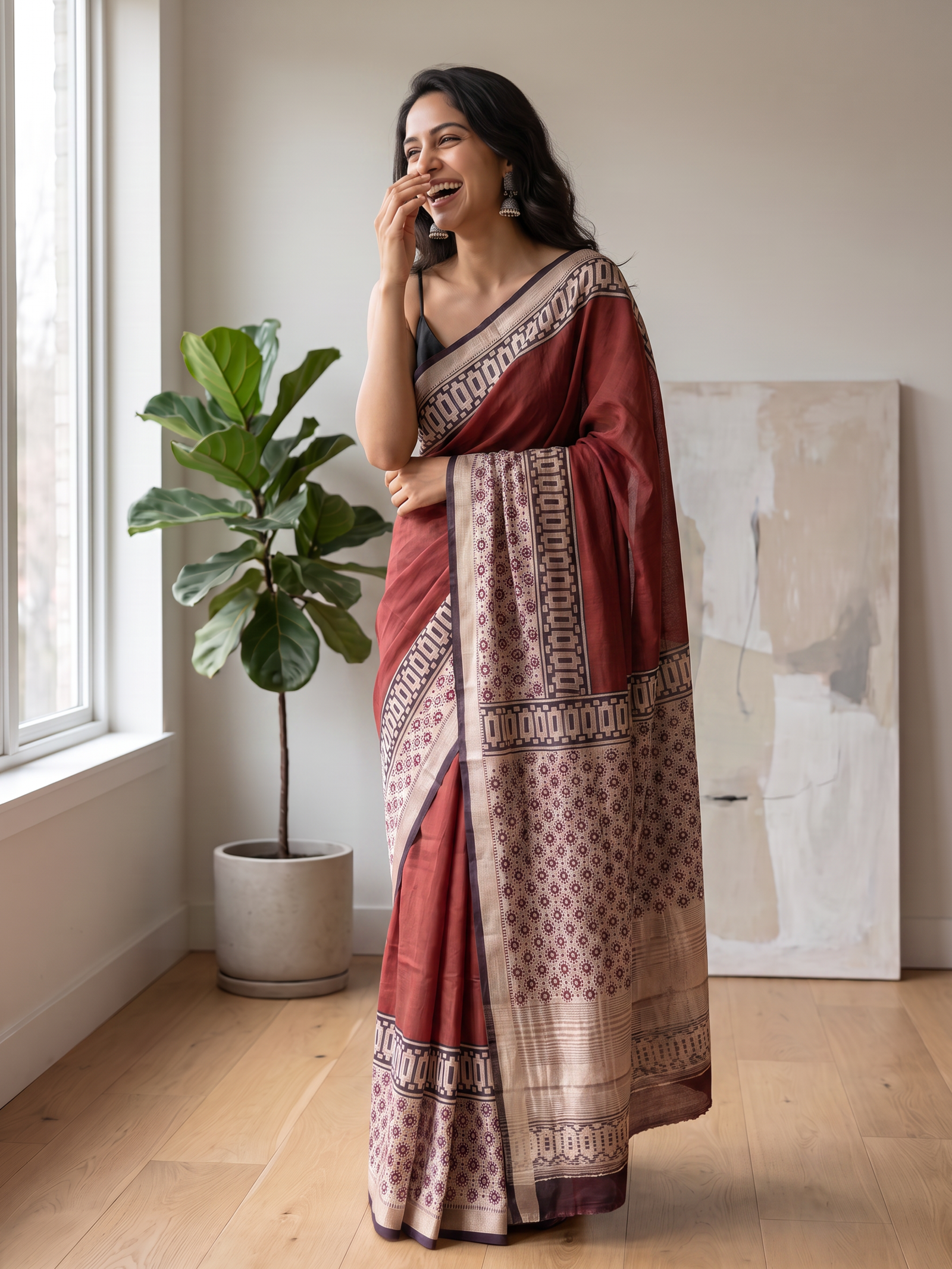 Ruby Essence Maheshwari Cotton Silk Saree