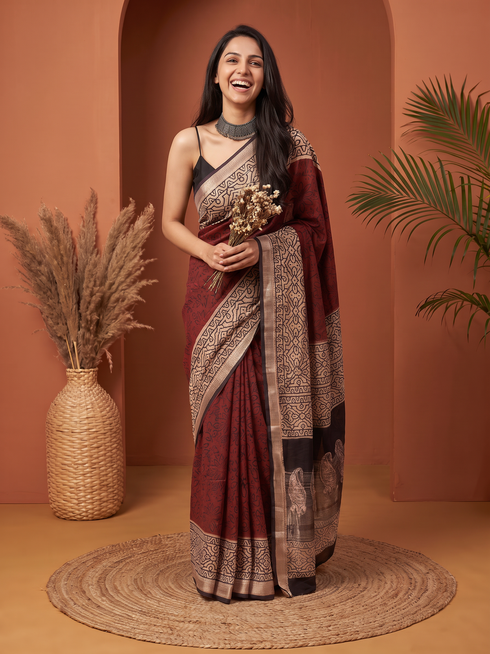 Crimson Charm Maheshwari Cotton Silk Saree