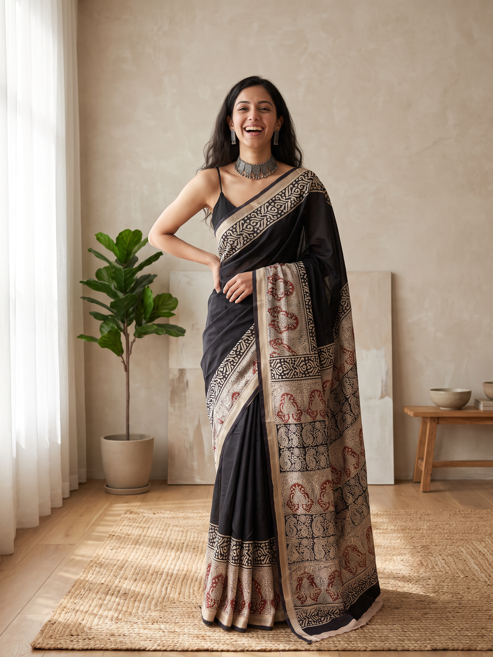 Rosewood Maheshwari Cotton Silk Saree