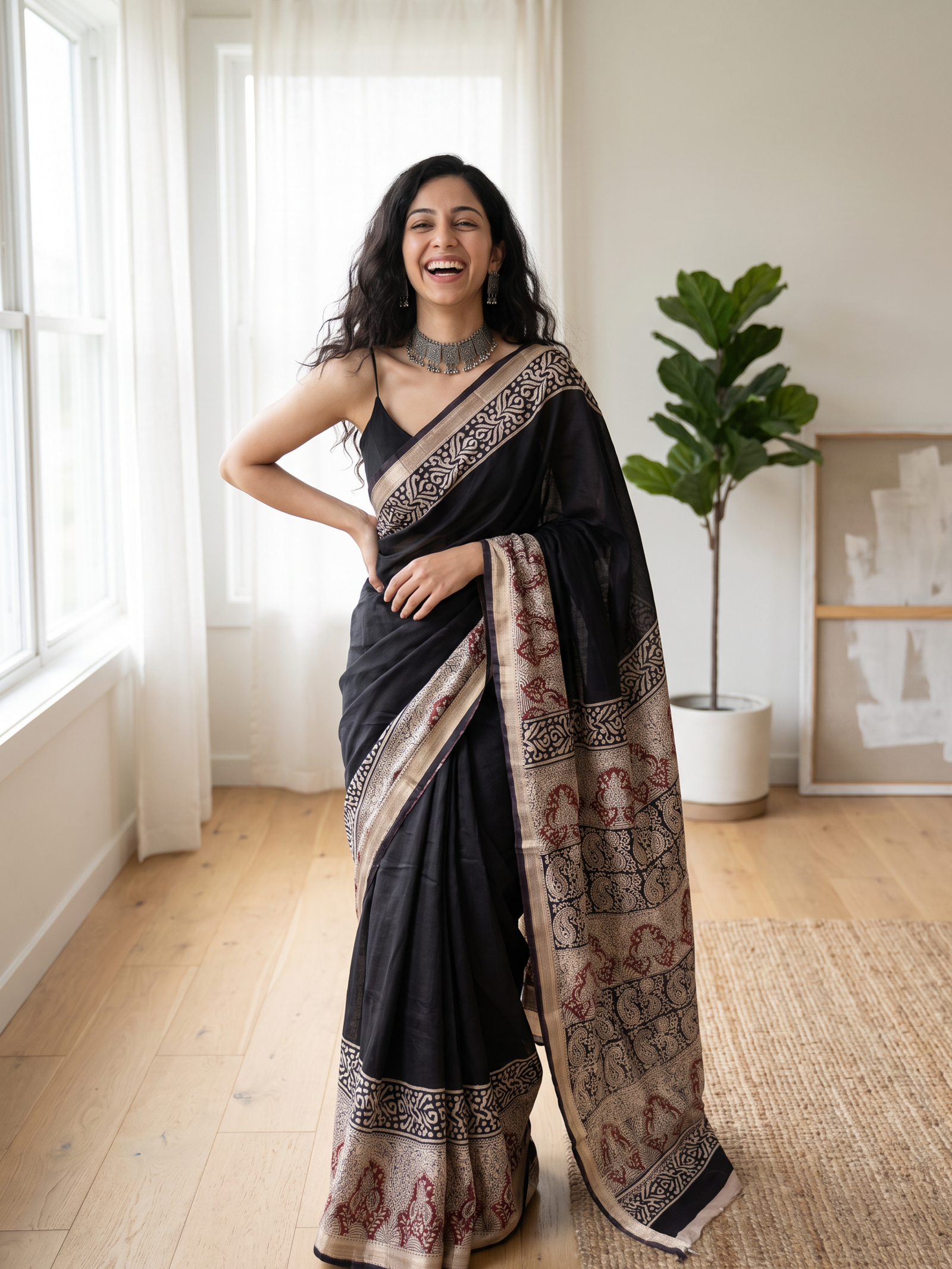 Rosewood Maheshwari Cotton Silk Saree