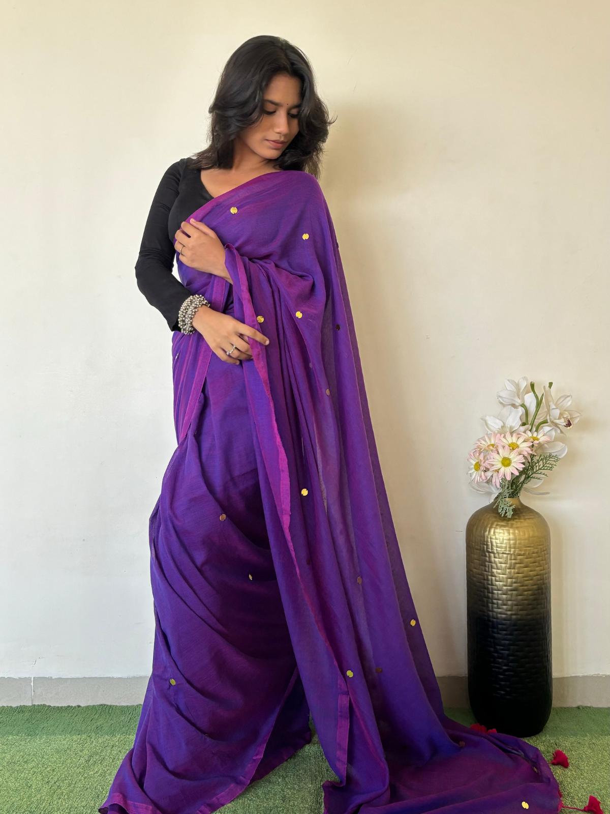 Eggplant Khadi Cotton Saree