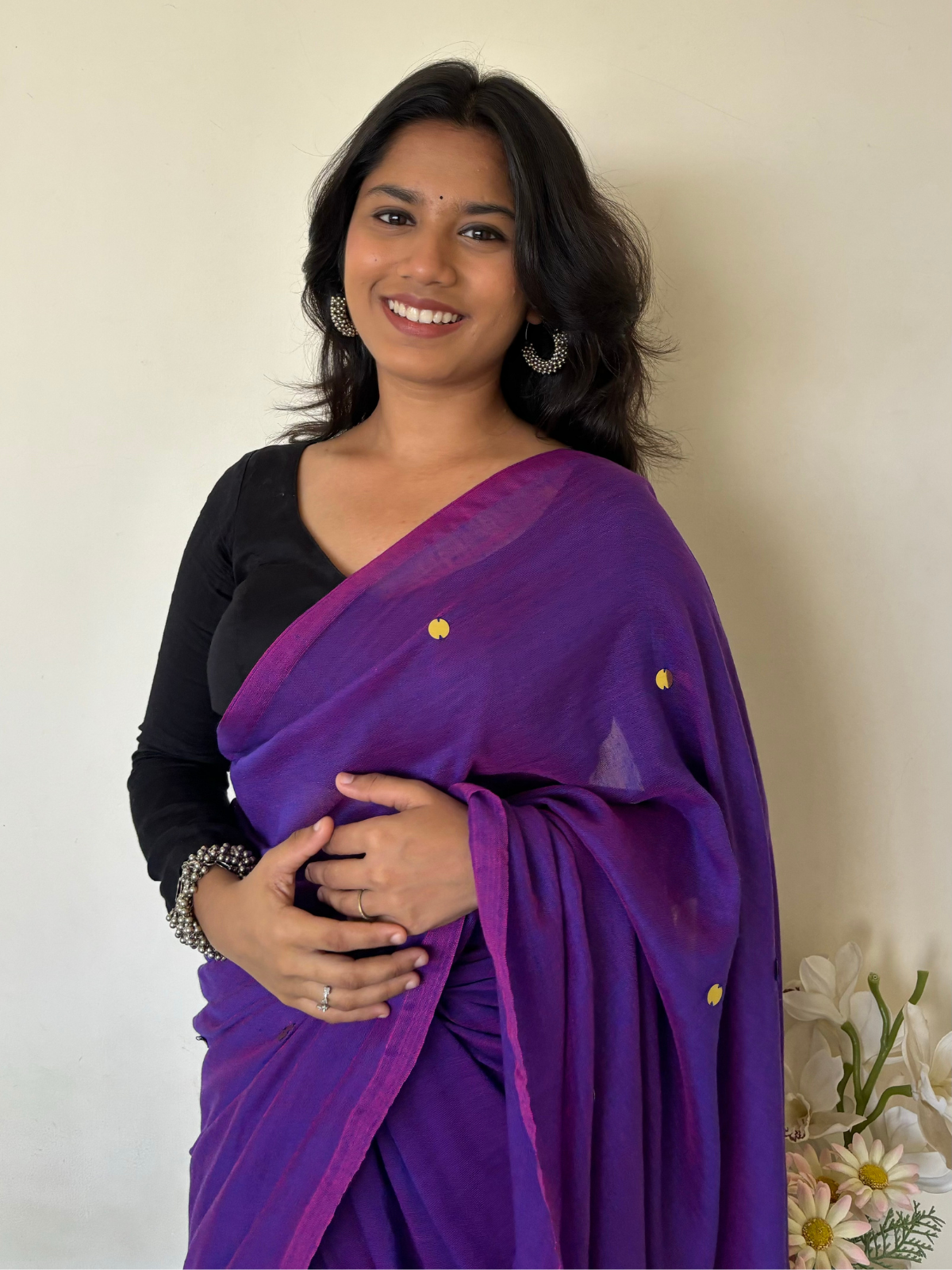 Eggplant Khadi Cotton Saree