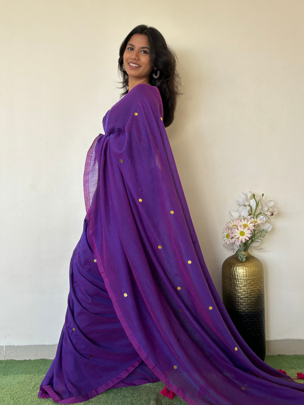 Eggplant Khadi Cotton Saree