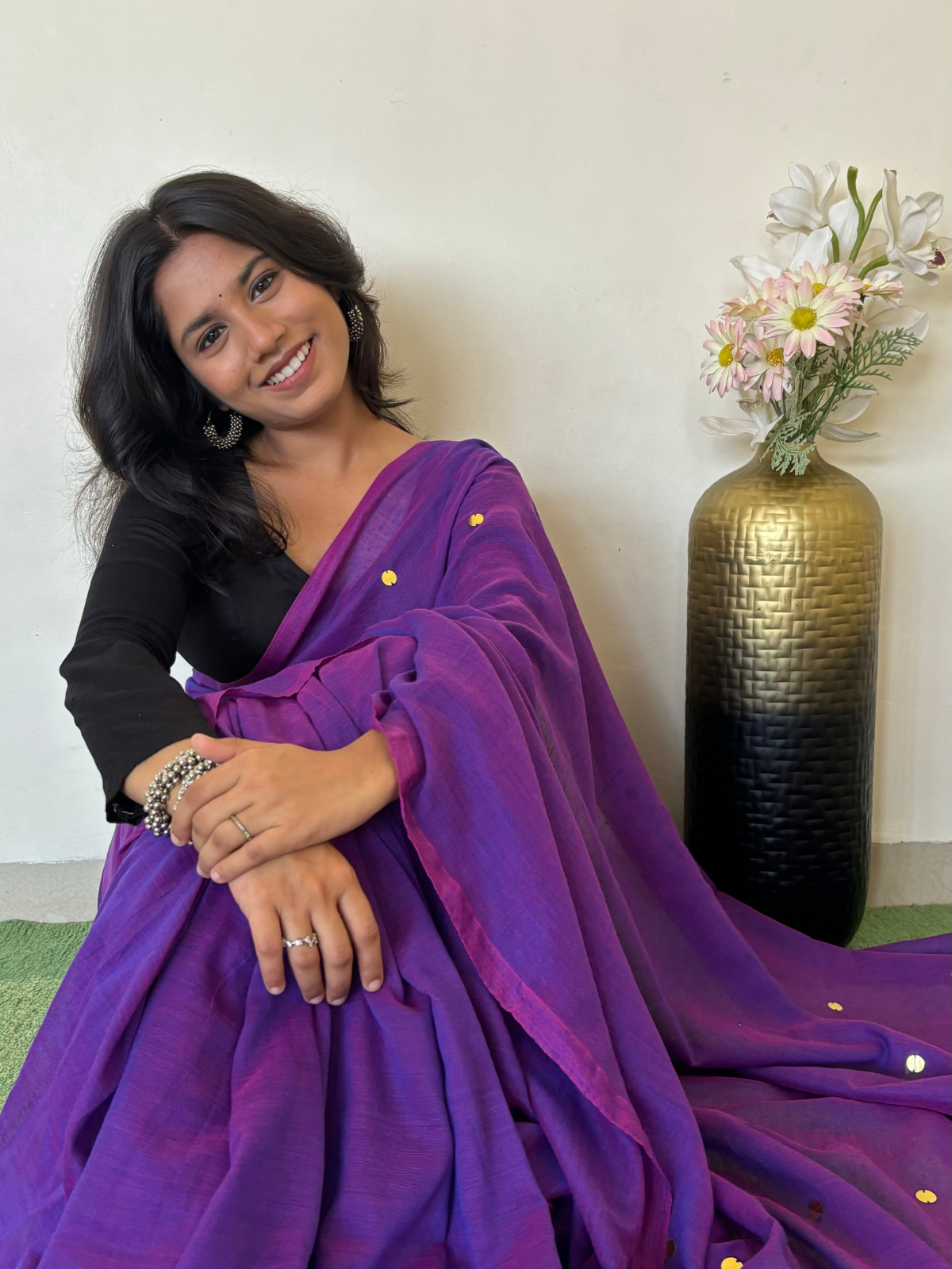 Eggplant Khadi Cotton Saree