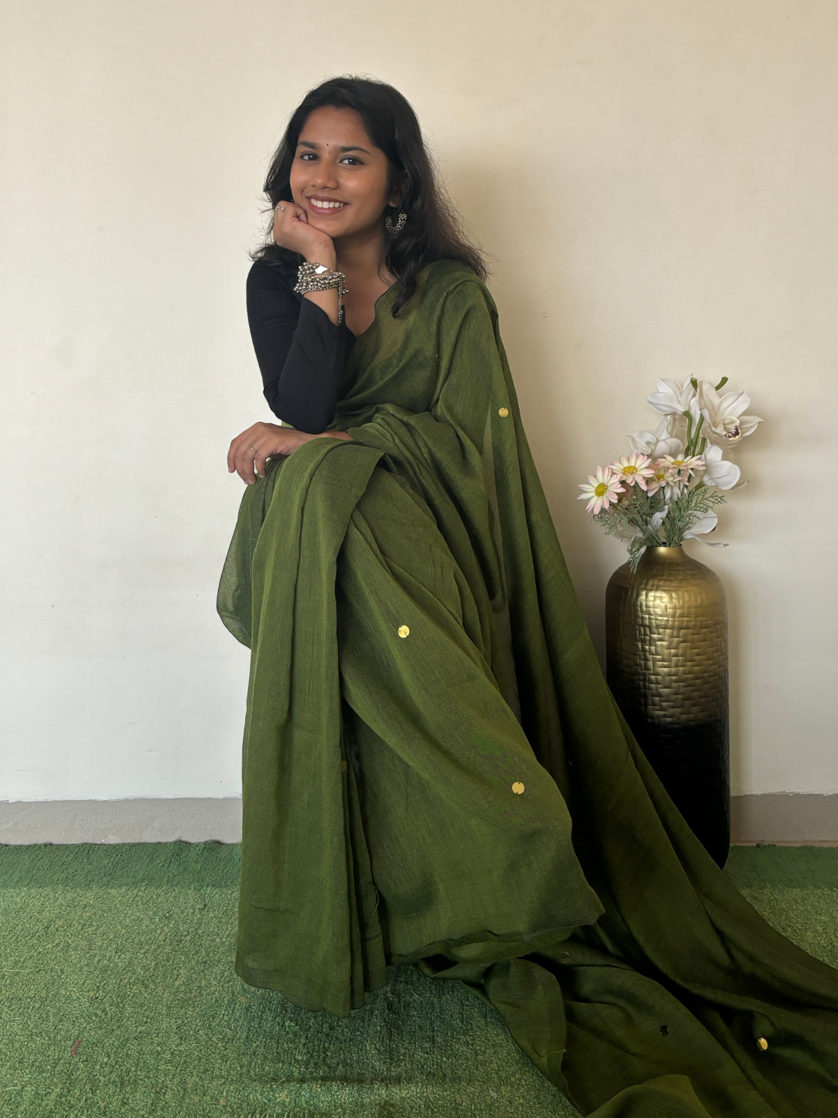 Olive Khadi Cotton Saree