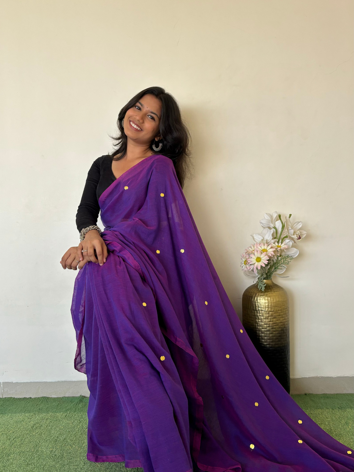 Eggplant Khadi Cotton Saree