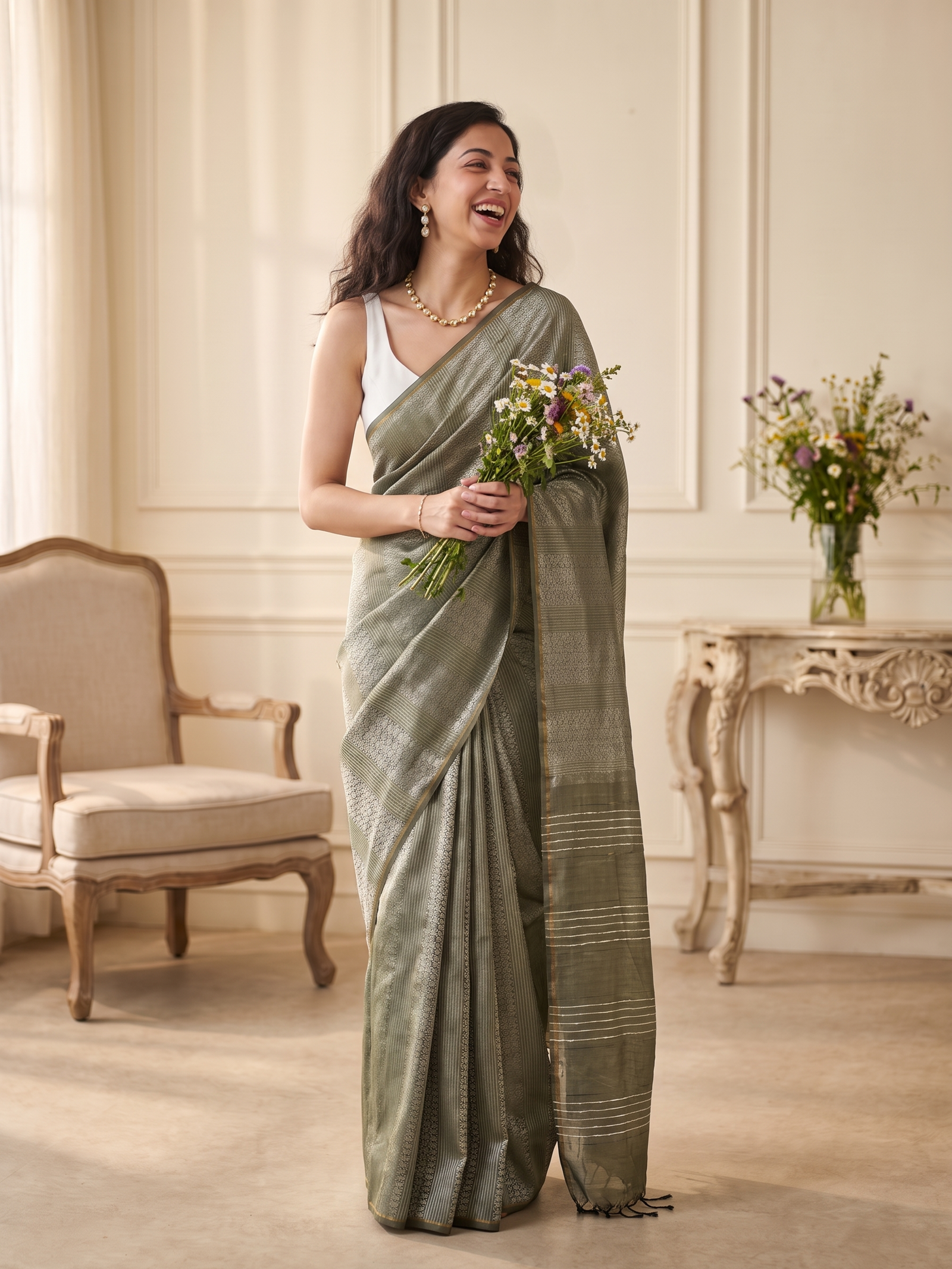 Olive Meher Jari Silk Saree