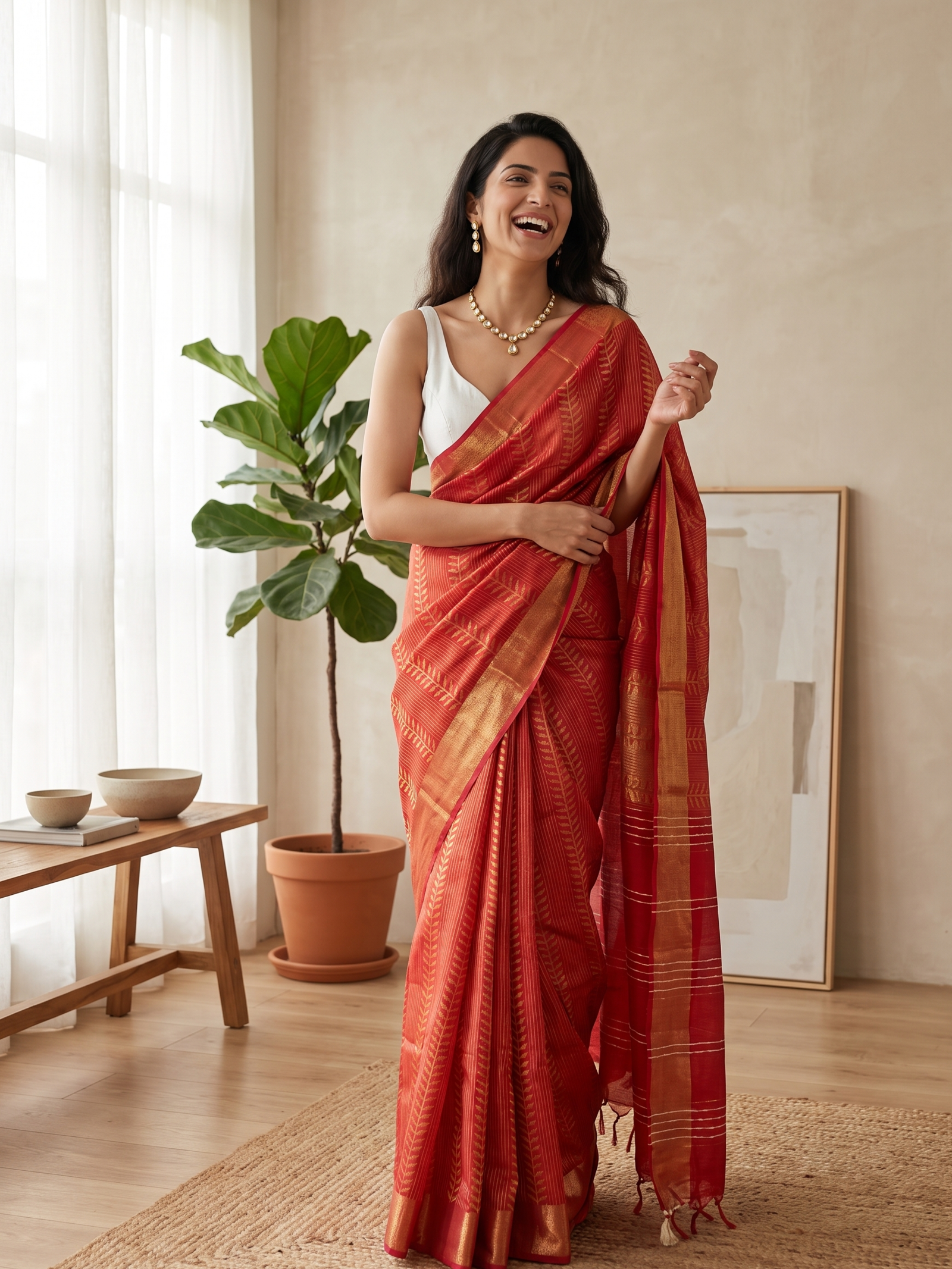 Rust Red Jari Silk Saree
