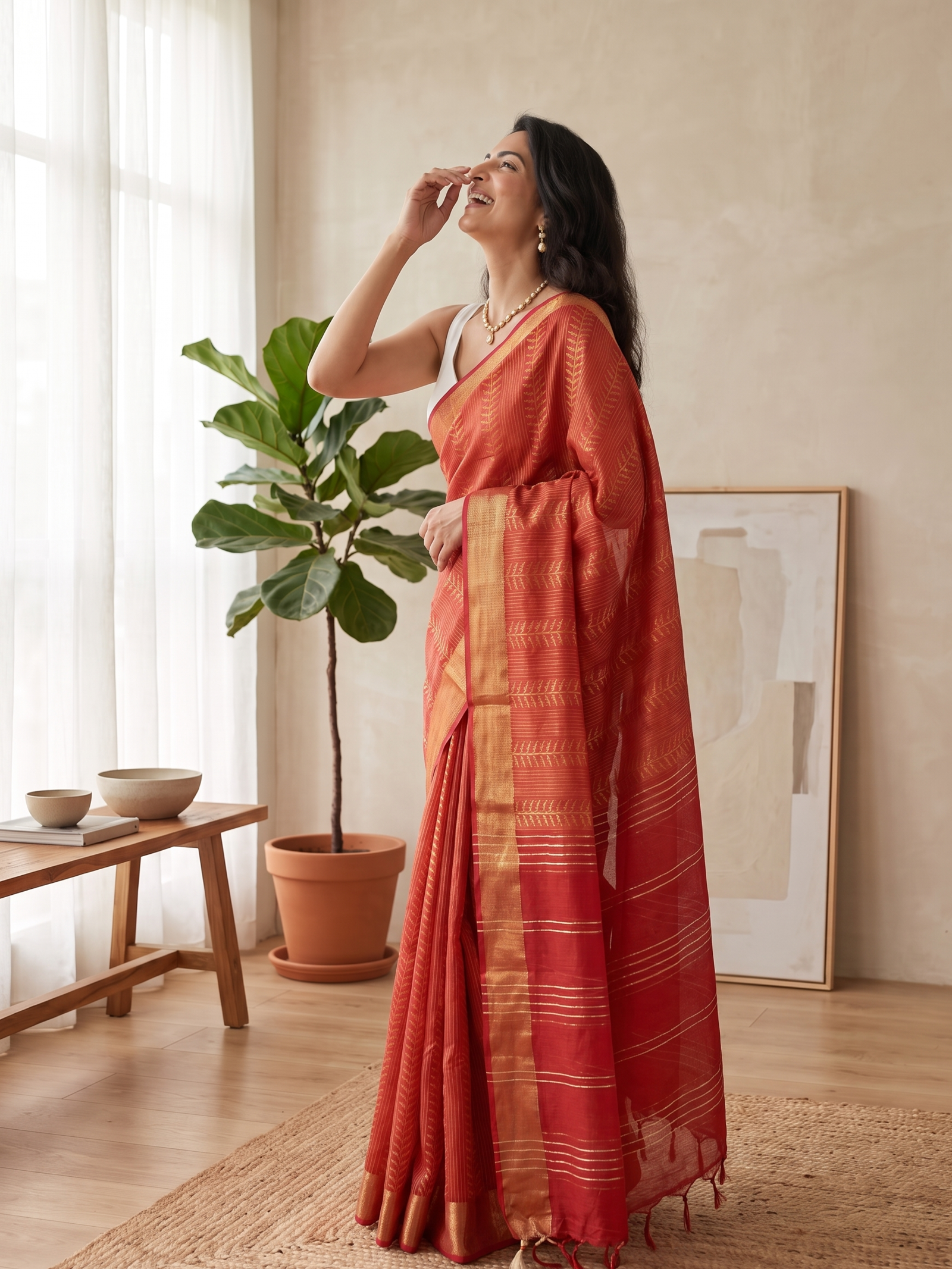 Rust Red Jari Silk Saree