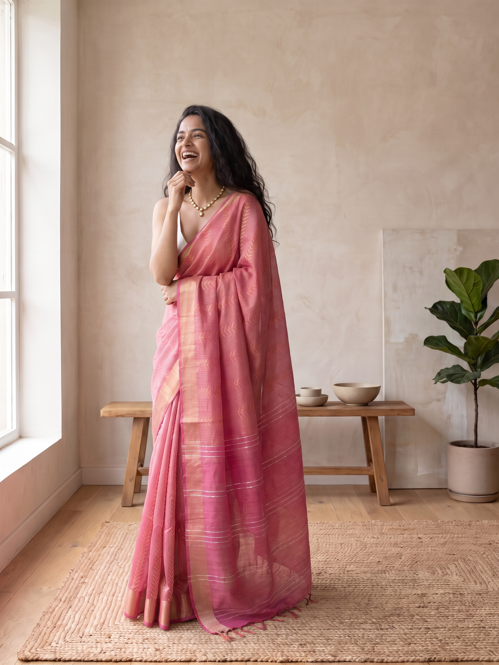 Dusty Pink Jari Silk Saree