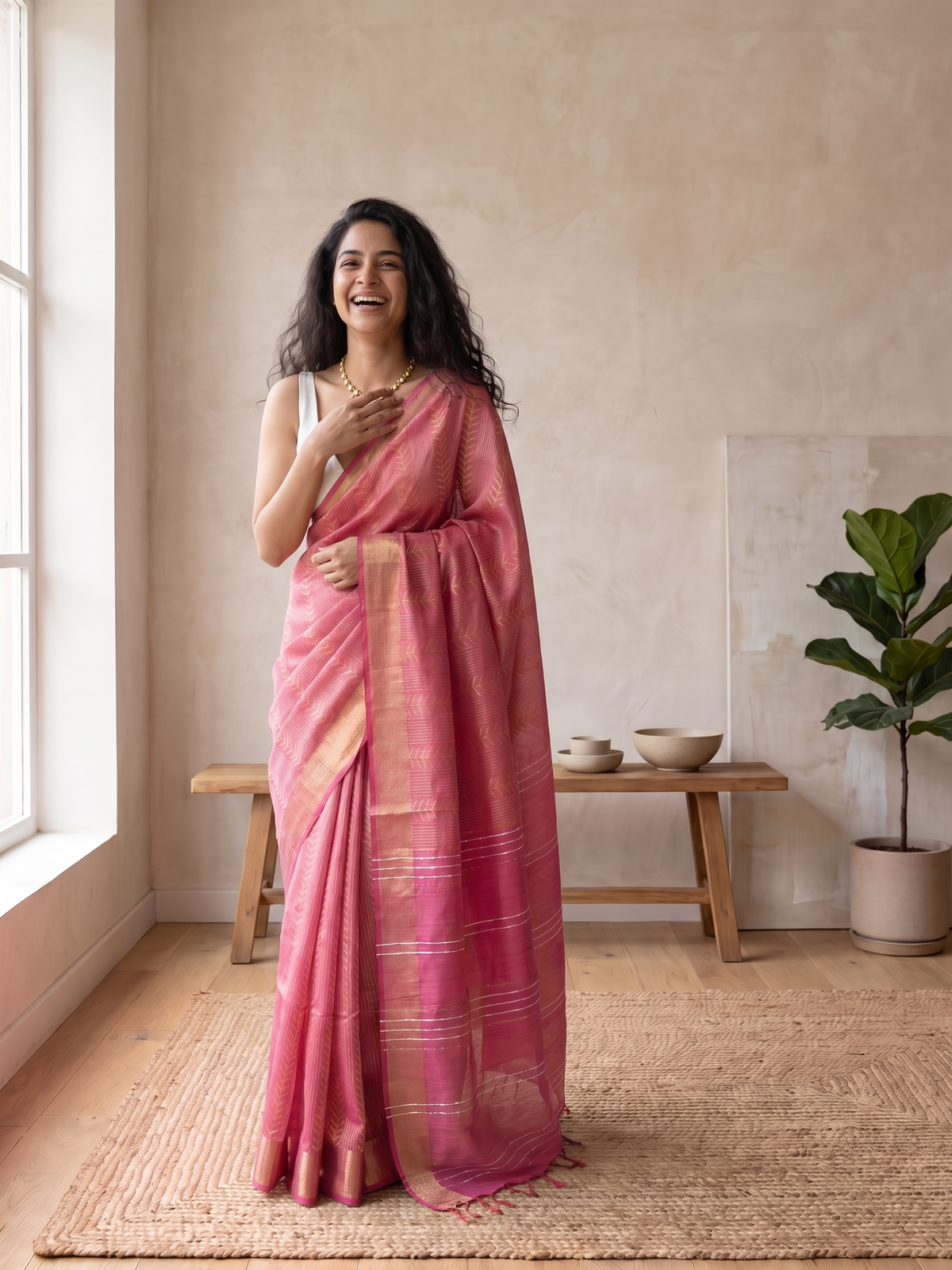Dusty Pink Jari Silk Saree