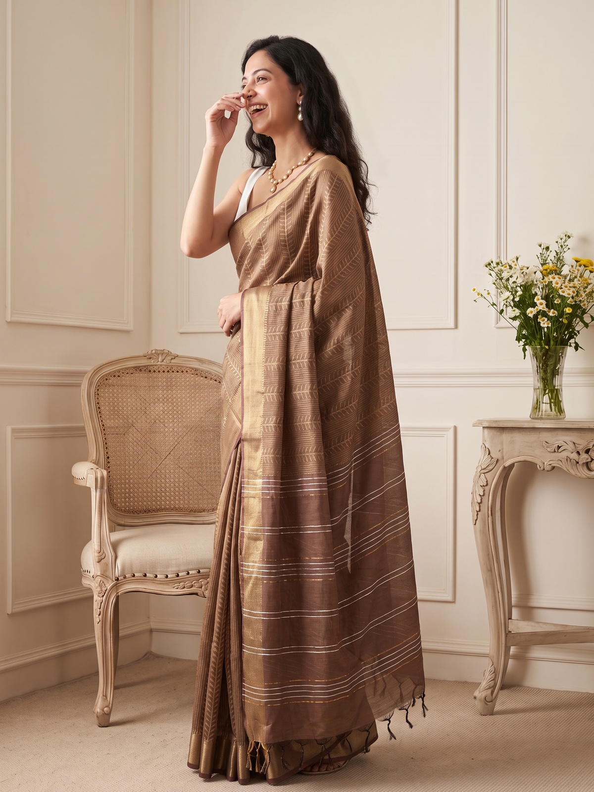 Earth Brown Jari Silk Saree