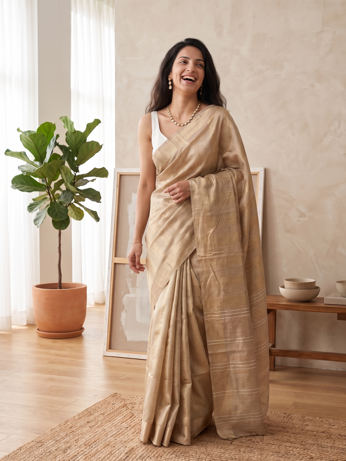 Pearl Gold Jari Silk Saree