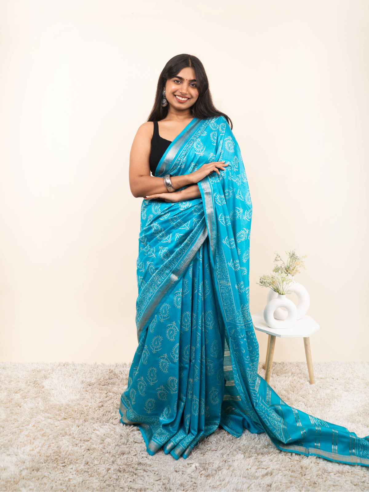 Blue Maheshwari Cotton Silk Saree
