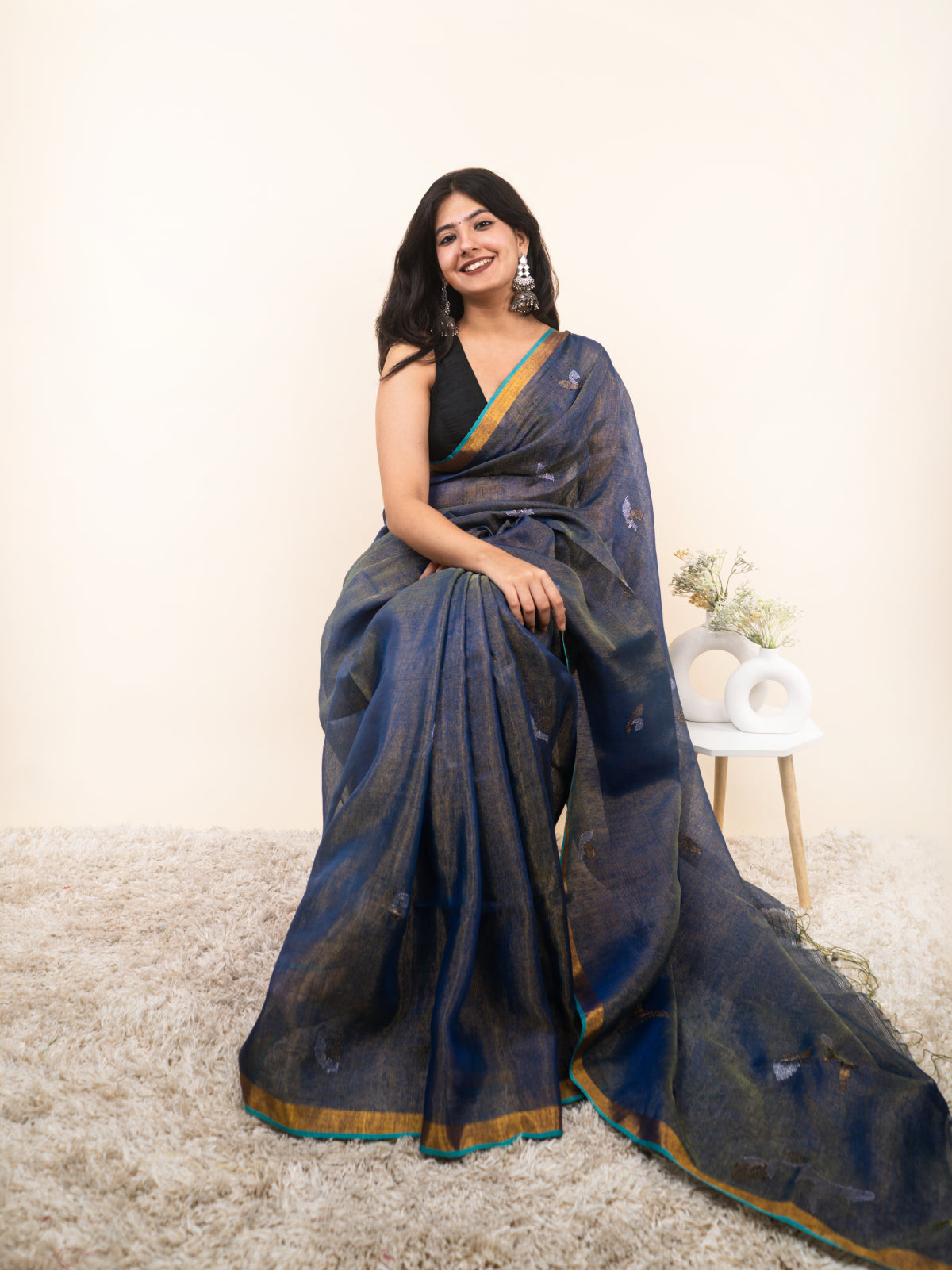 Blue Mist Linen Tissue Saree
