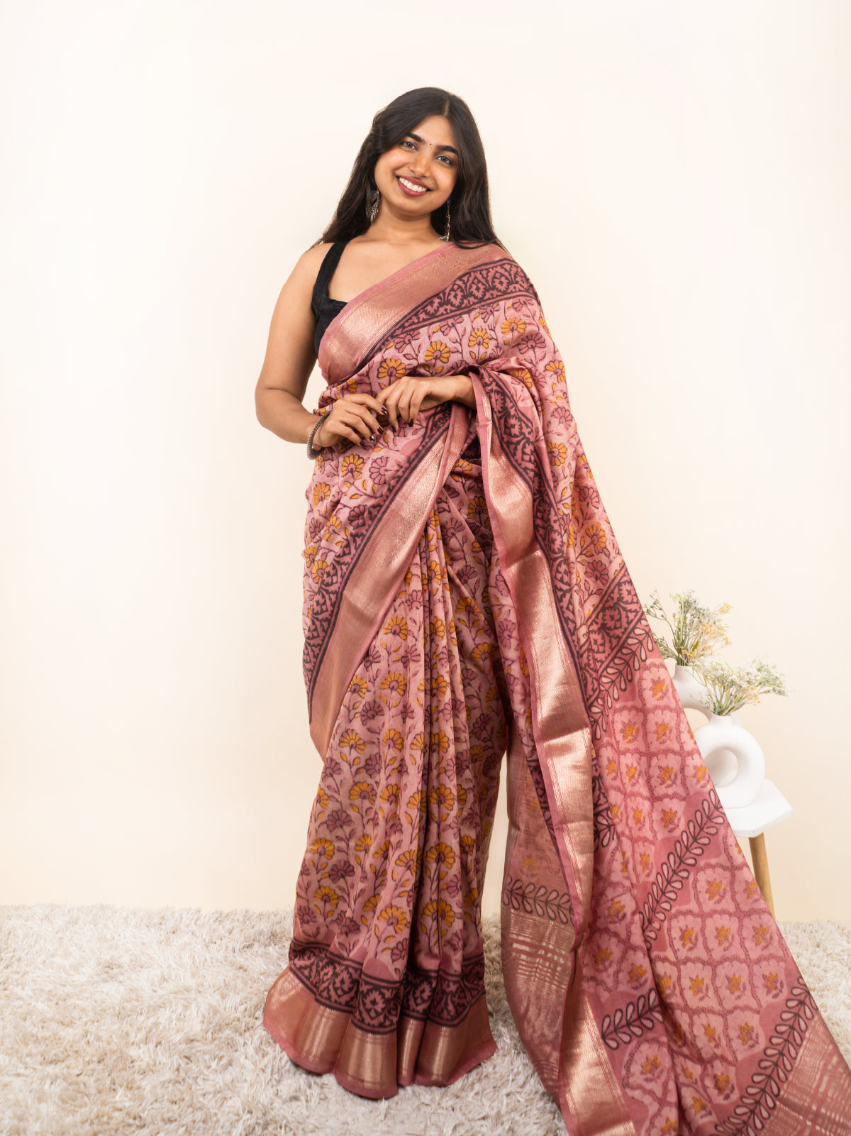 Floral Silk Garden Maheshwari Cotton Silk Saree