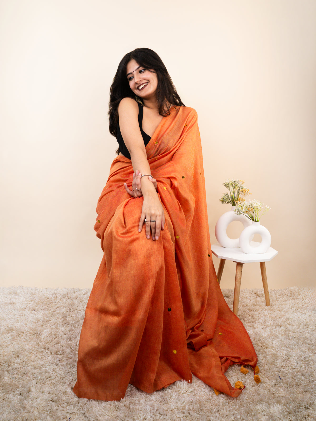Peach Cotton Saree
