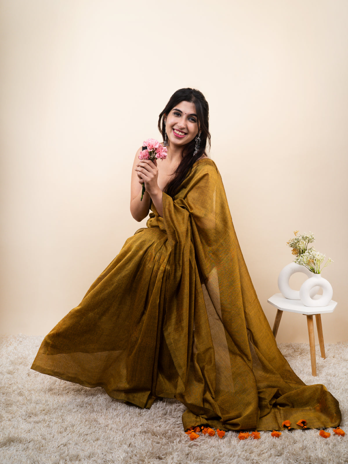 Mustard Cotton Saree