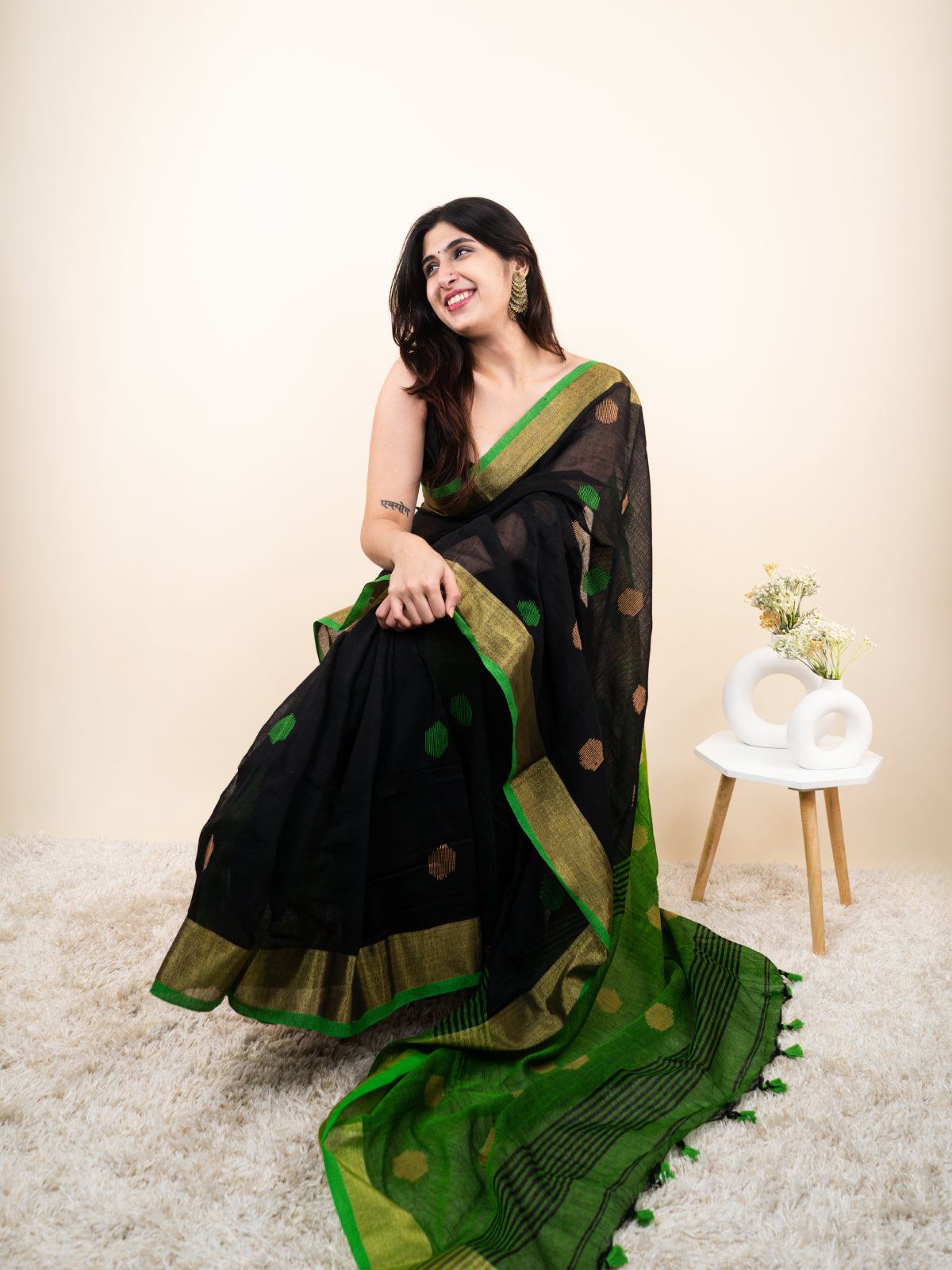 Polka Phool Linen Saree