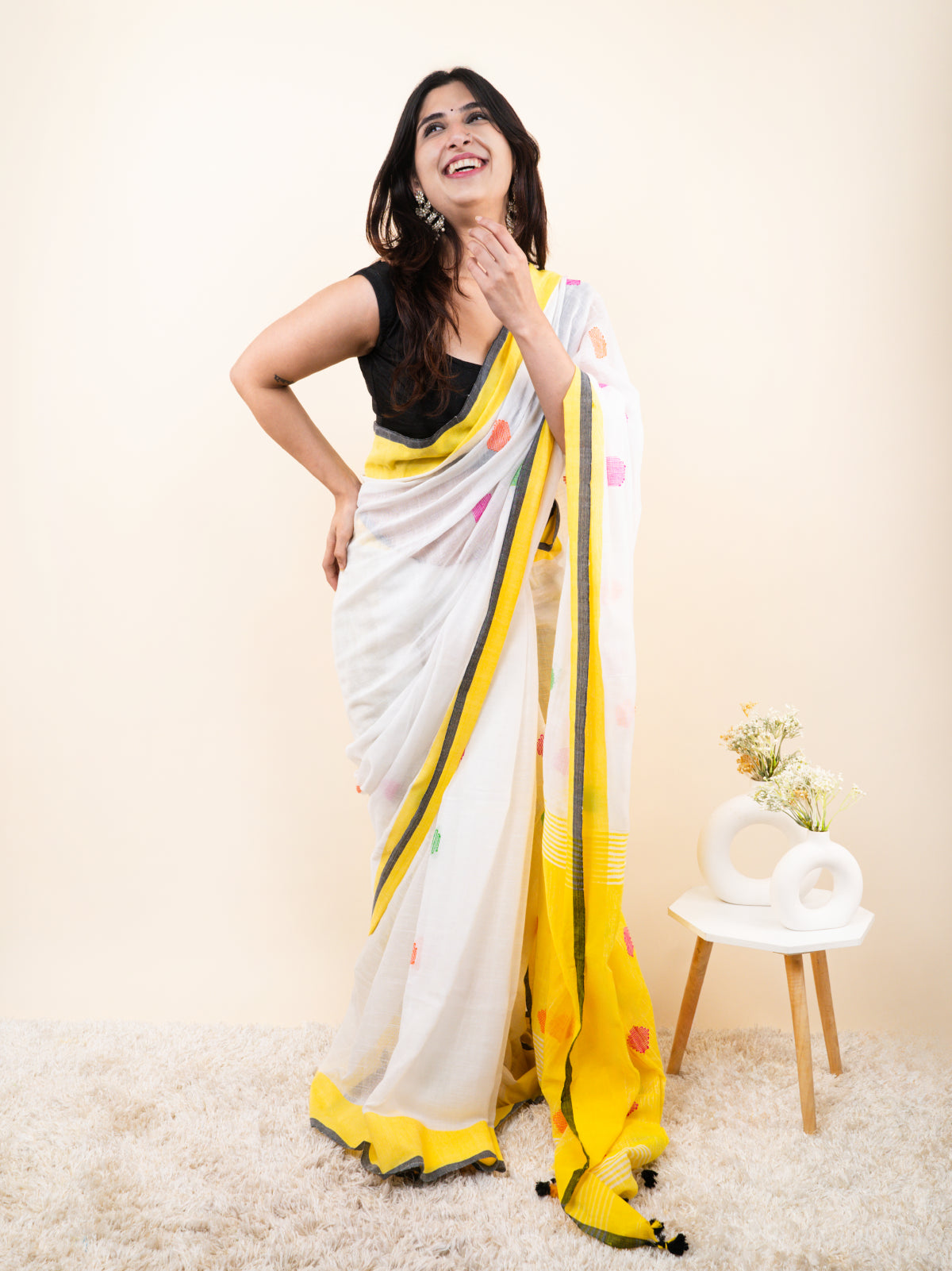 Rangila Phool Linen Saree