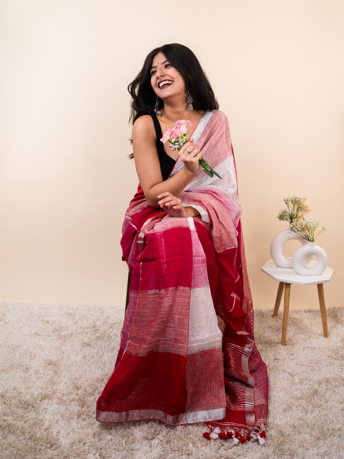 Pinky Linen Saree