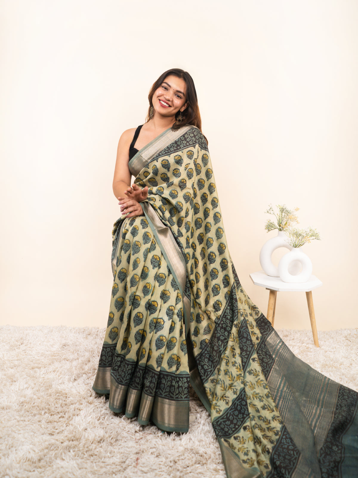 Chandni Neel Maheshwari Cotton Silk Saree