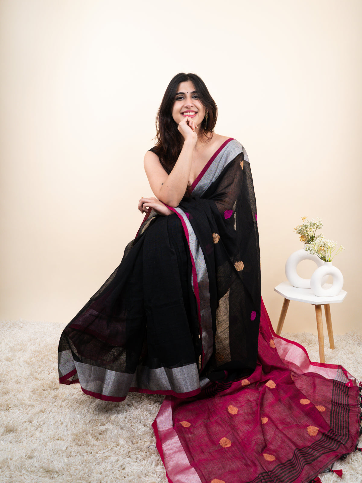 Leher Gulabi Linen Saree